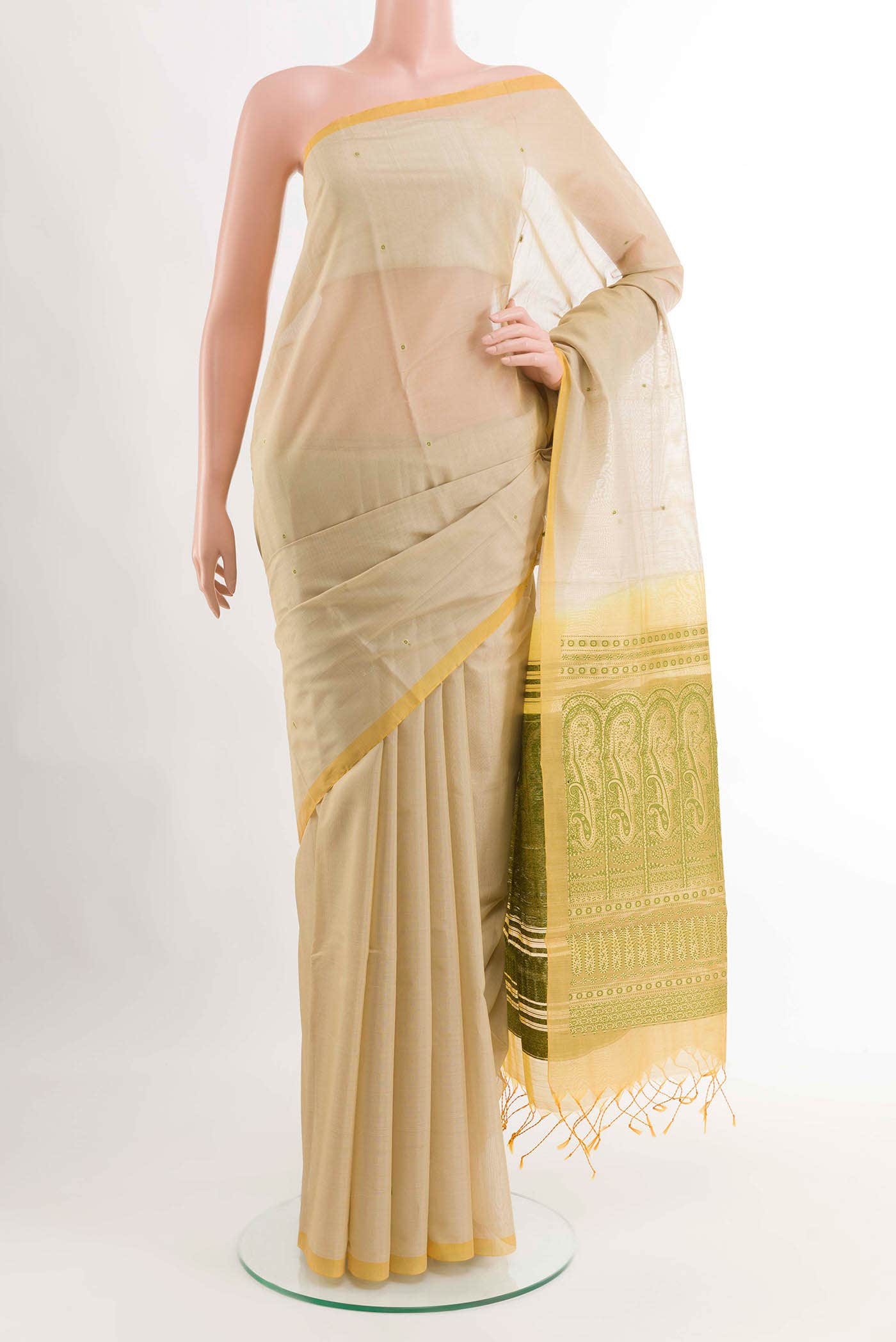 Beige Blended Kora Cotton Saree