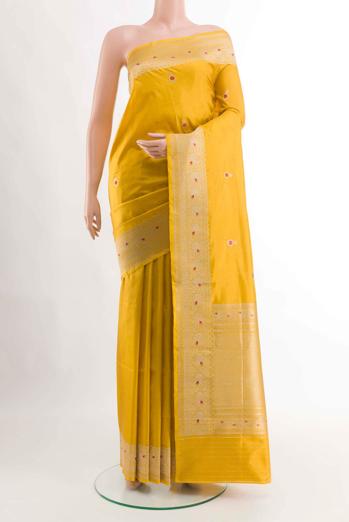Yellow Banarasi Katan Silk Saree