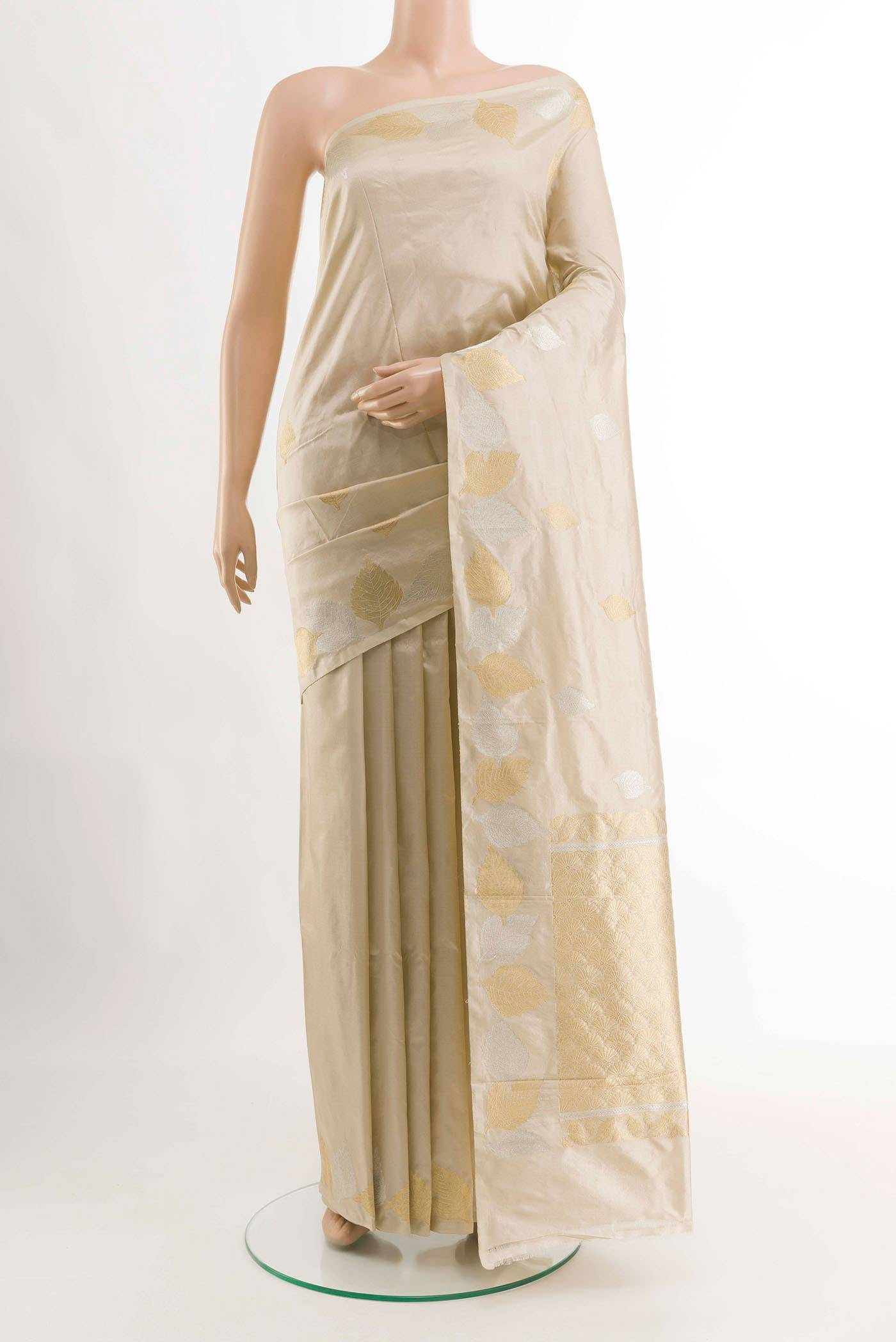 Cream Banarasi Katan Silk Saree