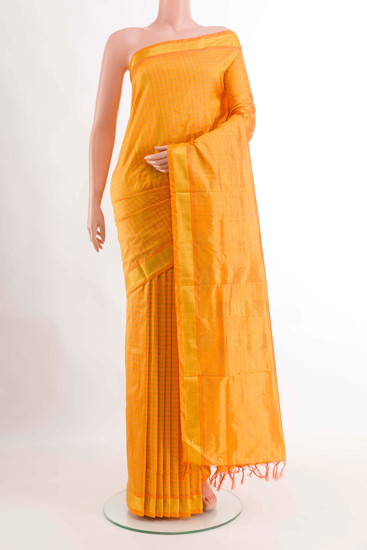 Mustard Kanchipuram Silk Nine Yards Saree