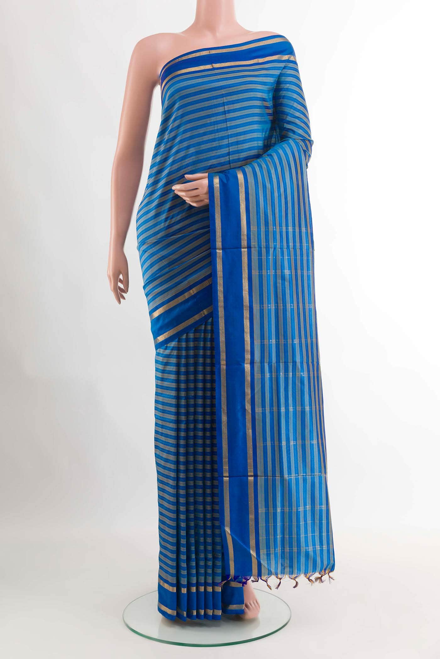 Blue Dual Tone Kanchipuram Silk Nine Yards Saree