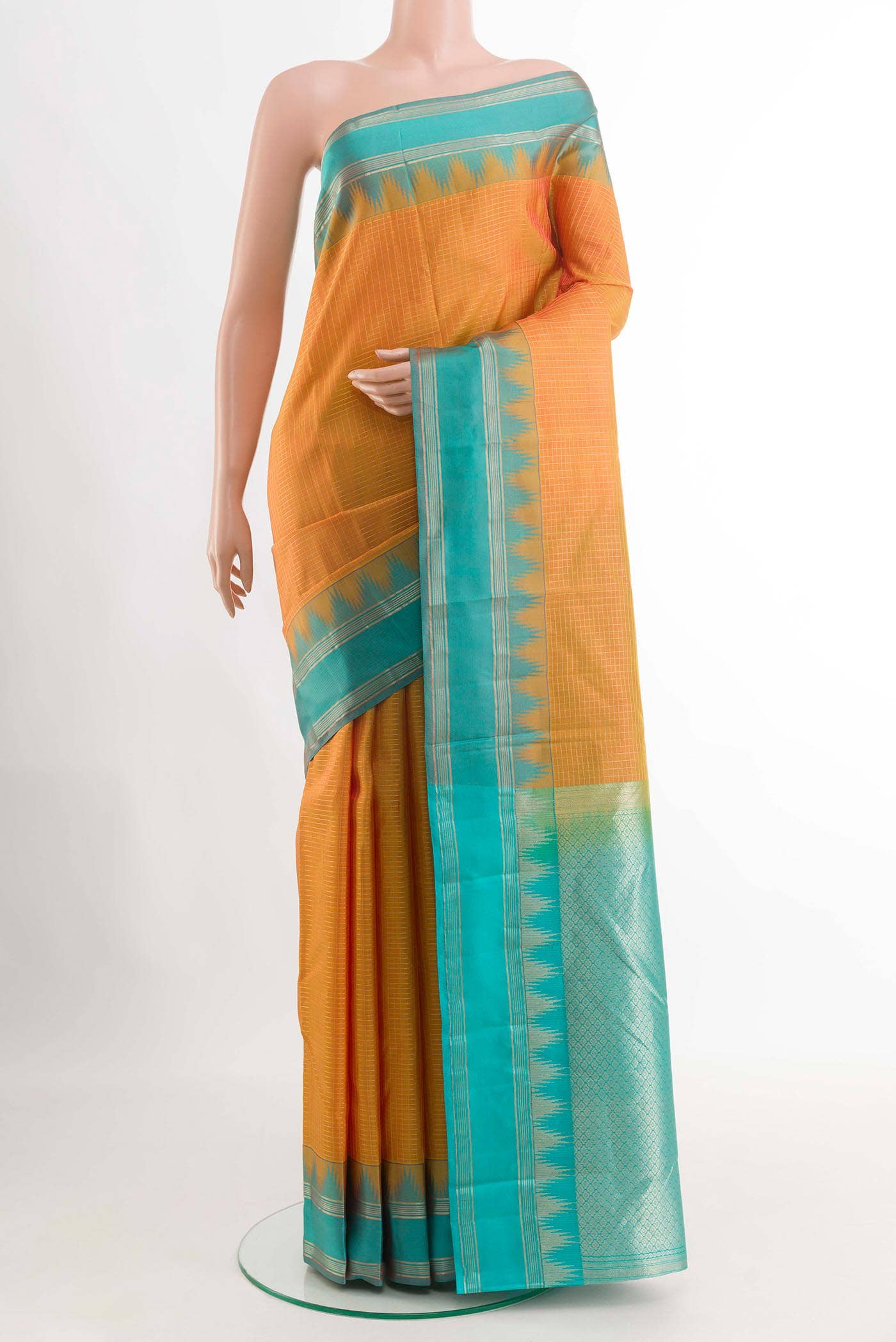 Orange Dual Tone Kanchipuram Silk Saree