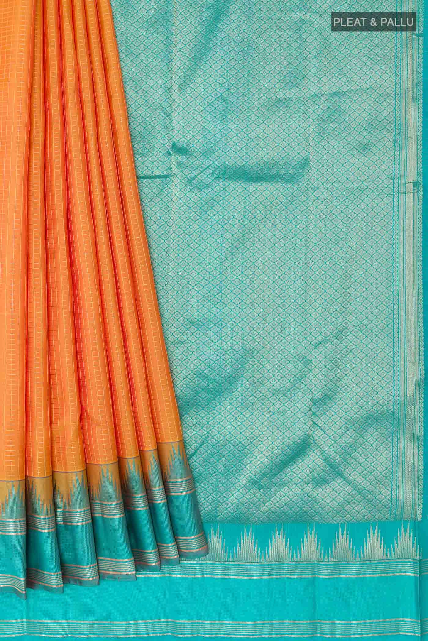 Orange Dual Tone Kanchipuram Silk Saree