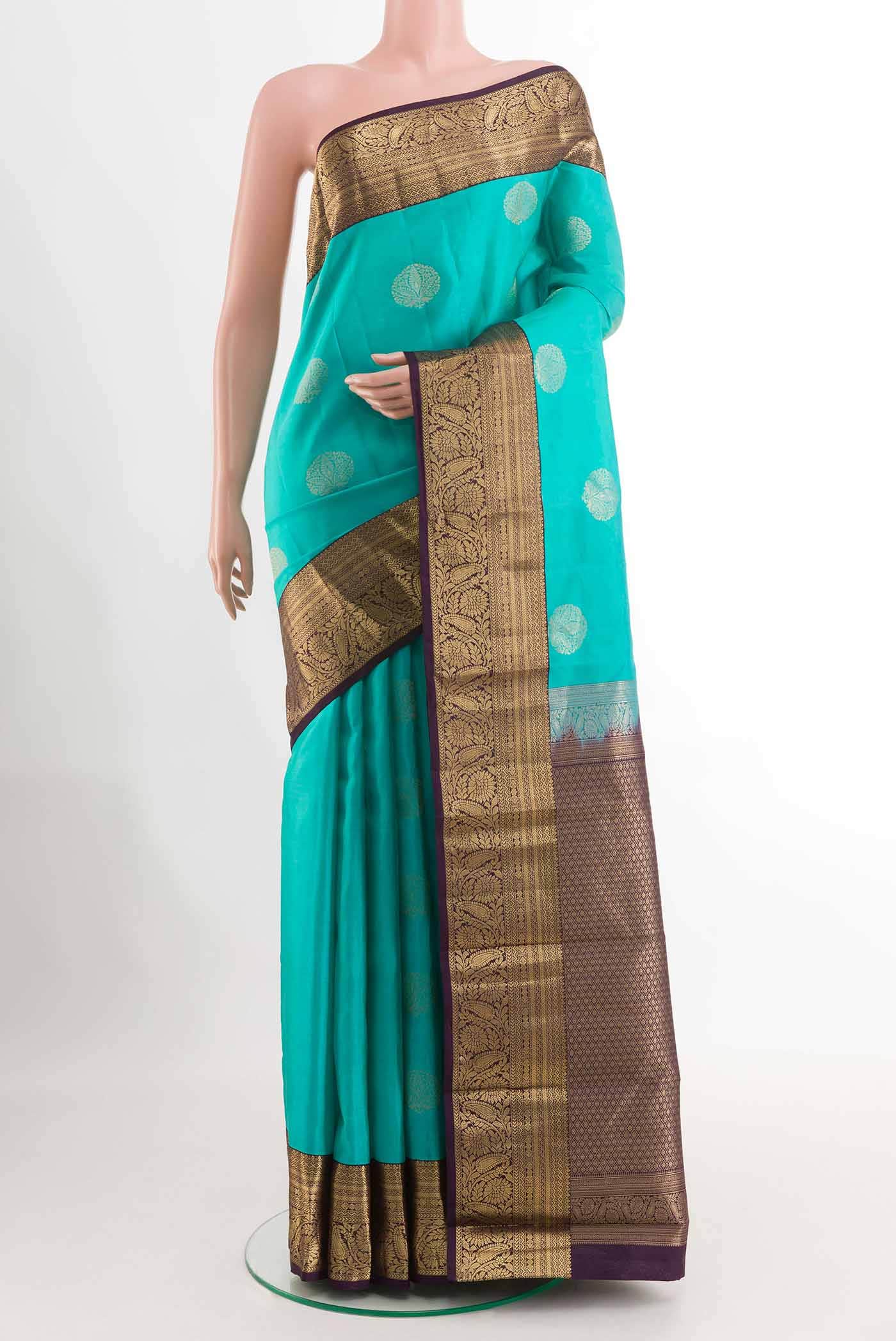 Turquoise Kanchipuram Silk Saree
