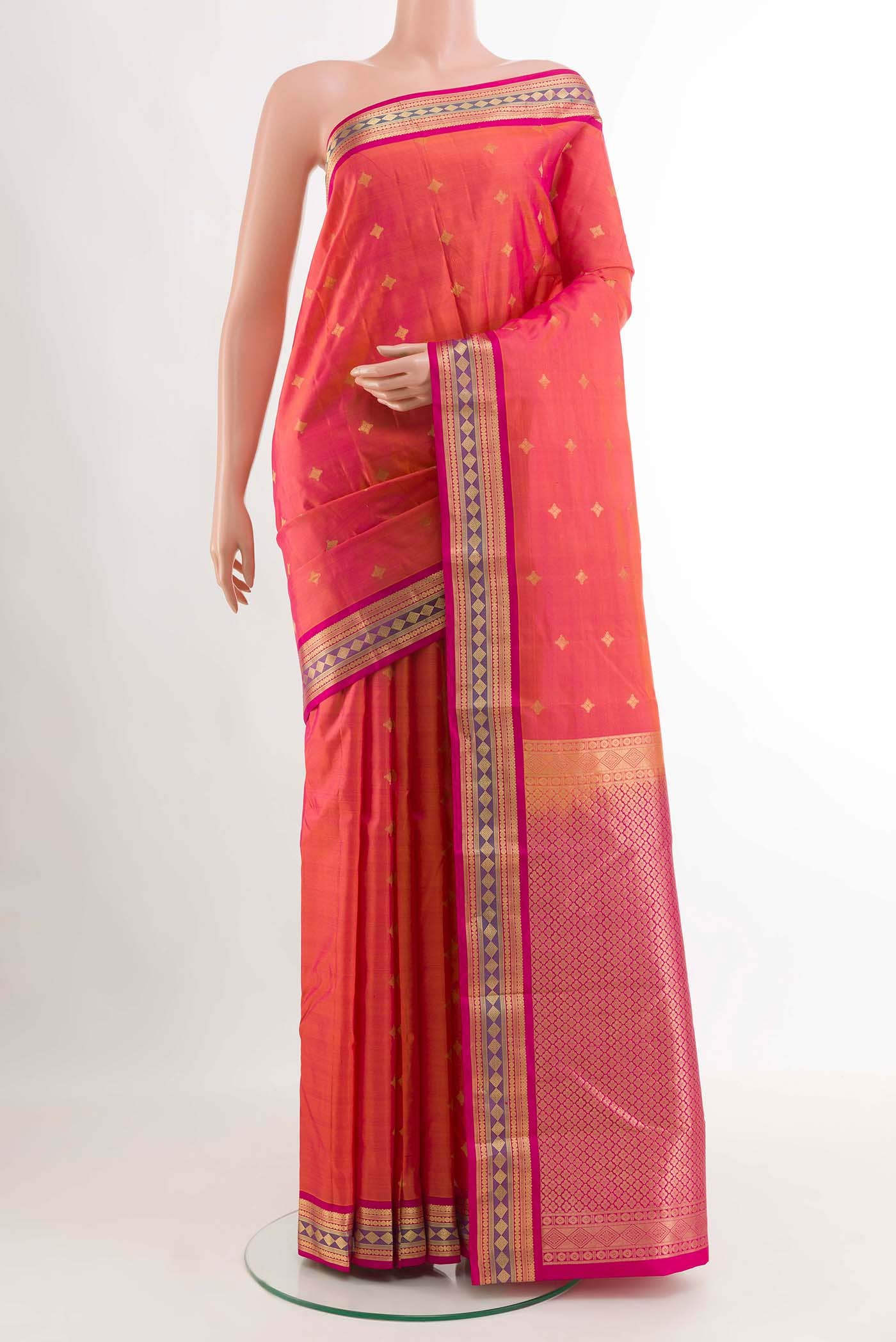 Peach Dual Tone Kanchipuram Silk Saree