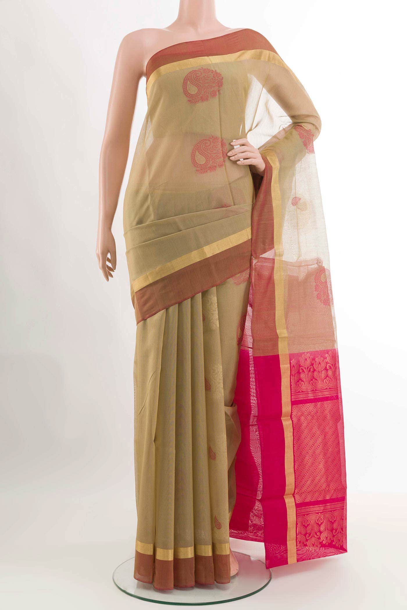 Beige Blended Kora Cotton Saree