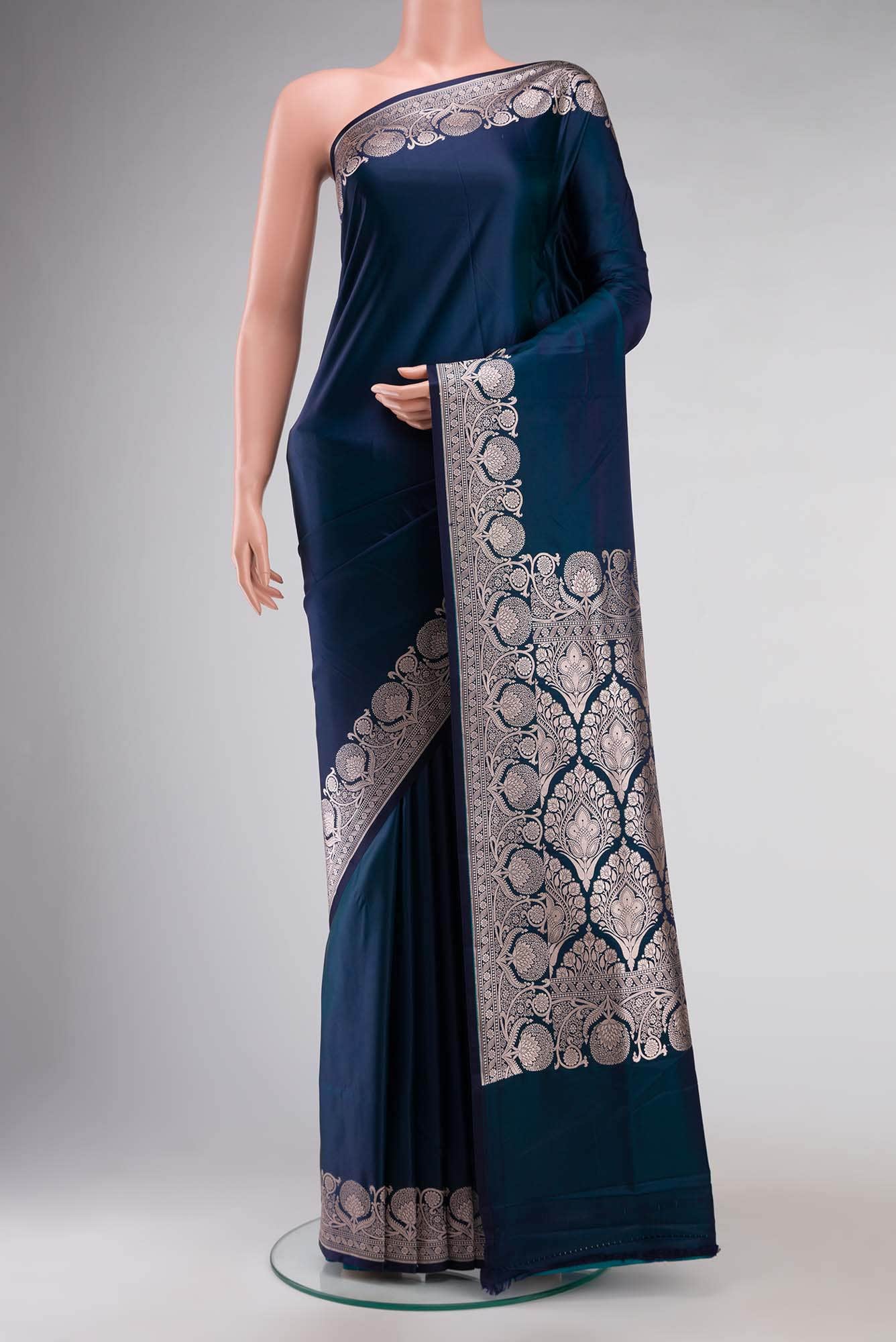Blue Blended Banarasi Silk Saree