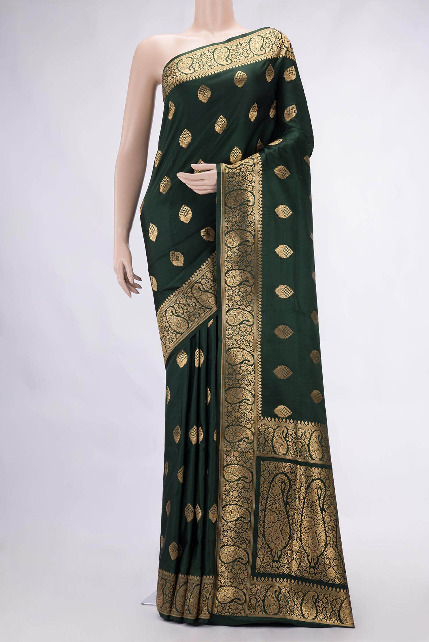 Bottle Green Dual Tone Blended Banarasi Silk Saree
