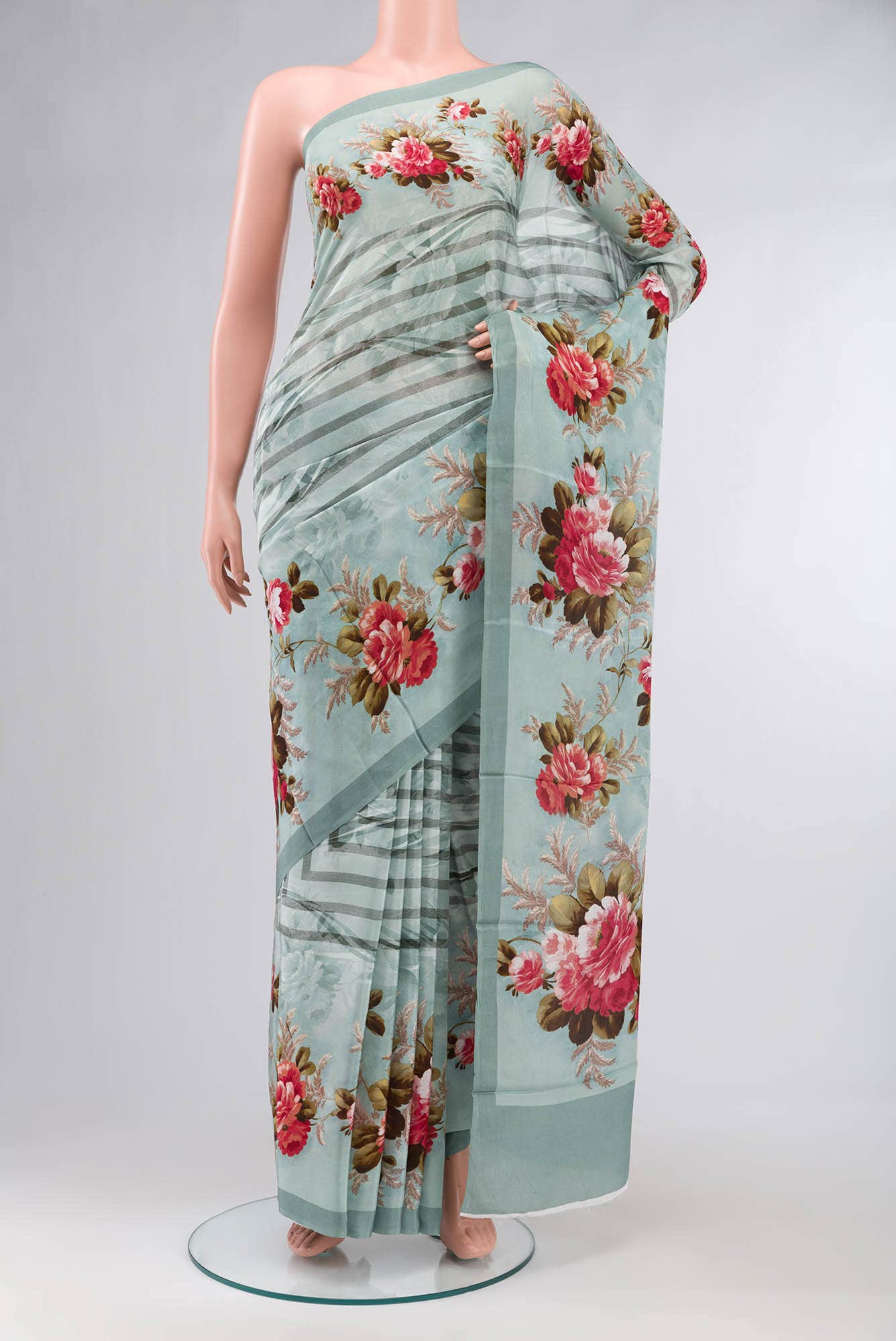 Sage Green Blended Viscose Crepe Saree