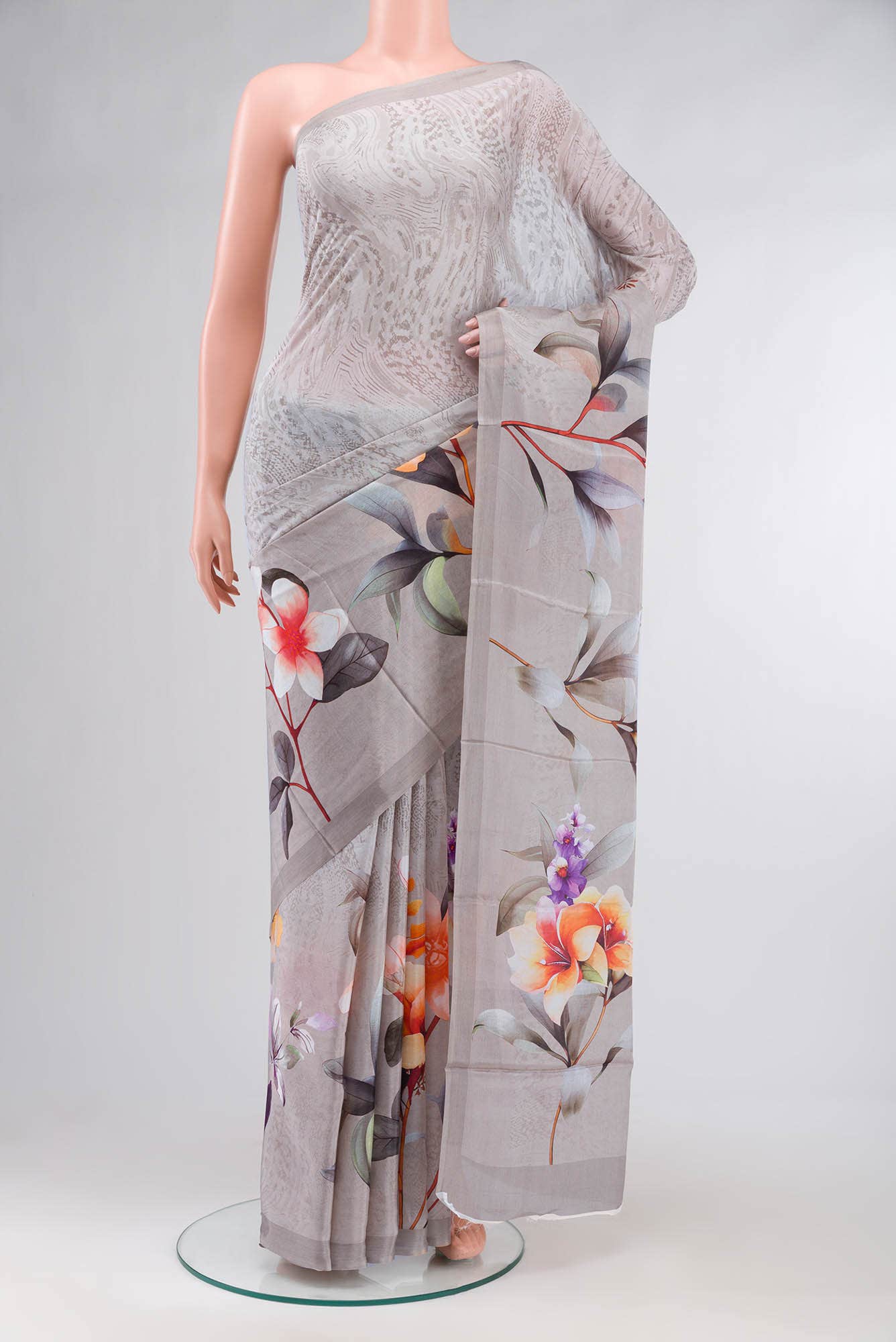 Grey Blended Viscose Crepe Saree