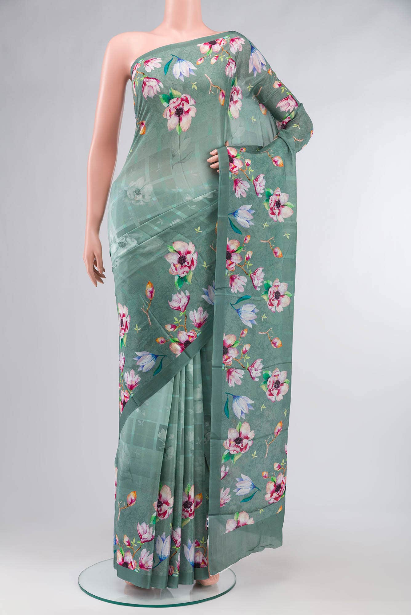 Sage Green Blended Viscose Crepe Saree