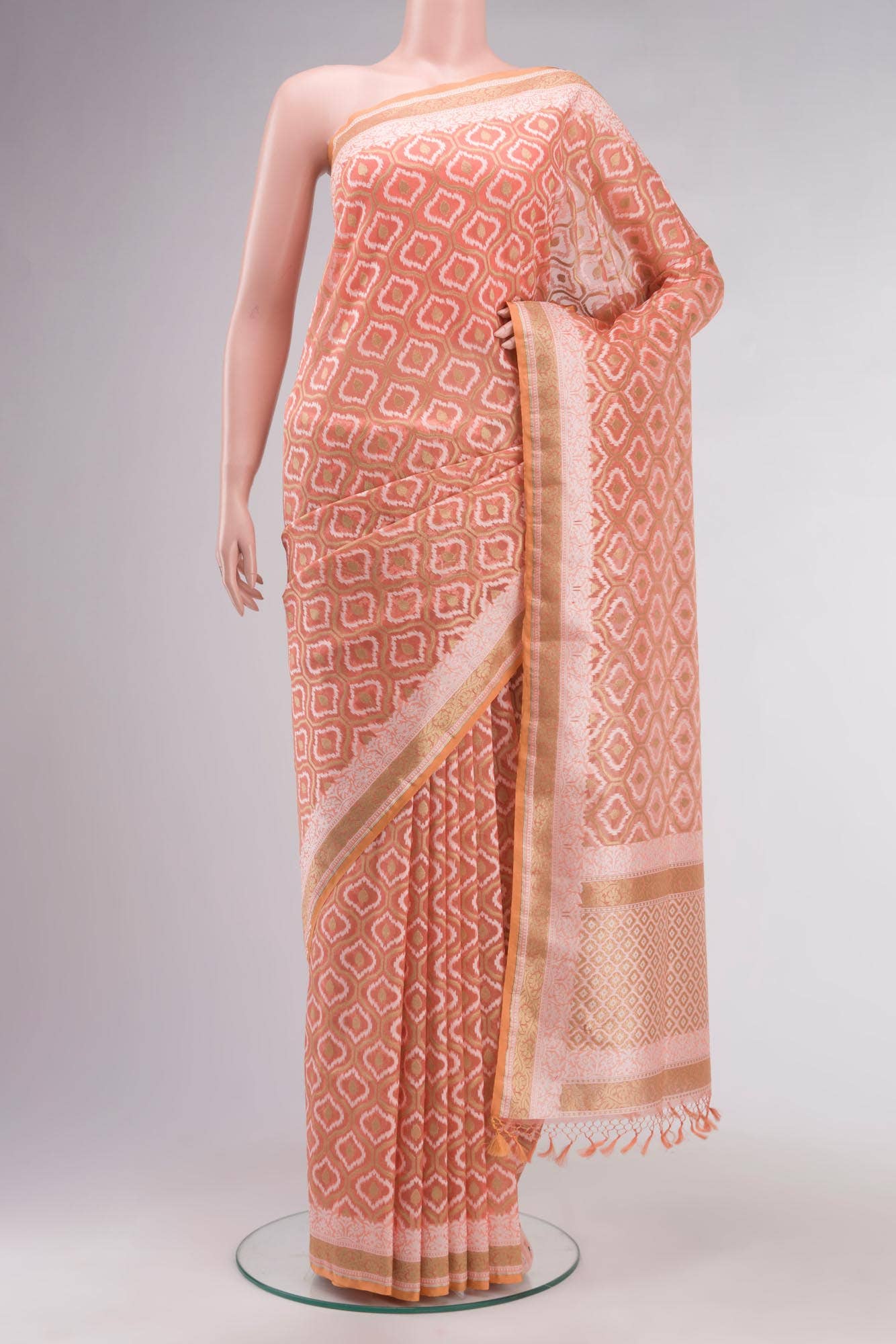 Peach Banarasi Kora Silk Saree
