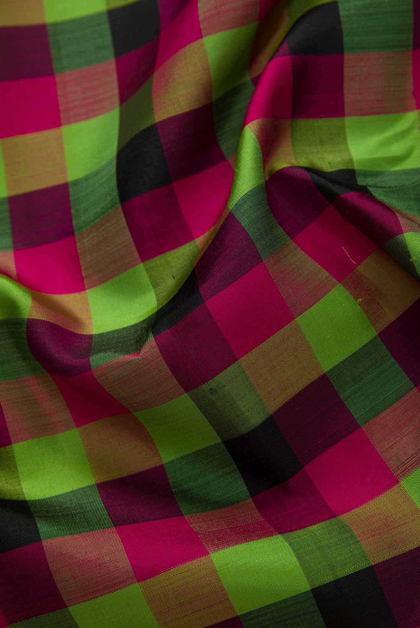 Green, Black and Purple Kanchipuram Silk Dress Material