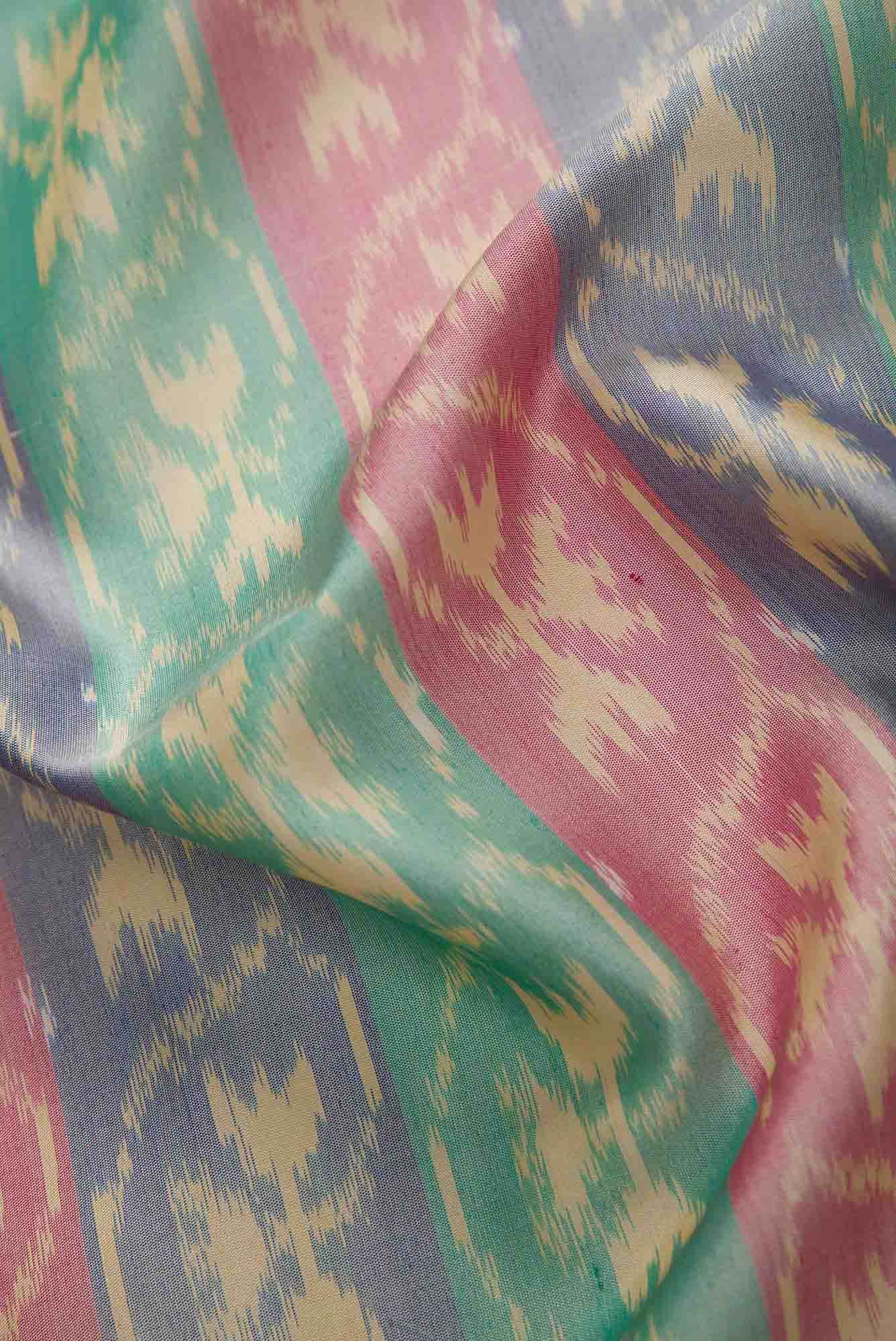 Green, Pink and Blue Double Ikat Dress Material