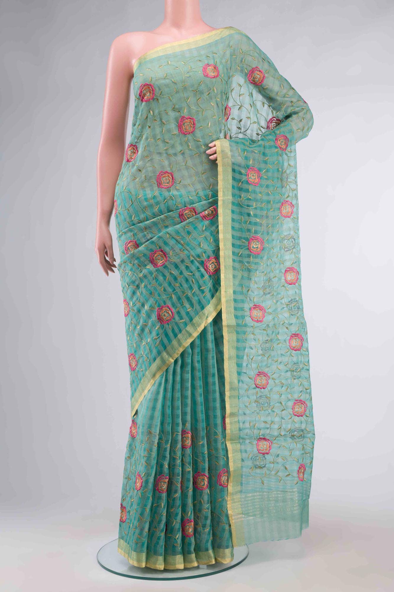 Turquoise Organza Silk Saree