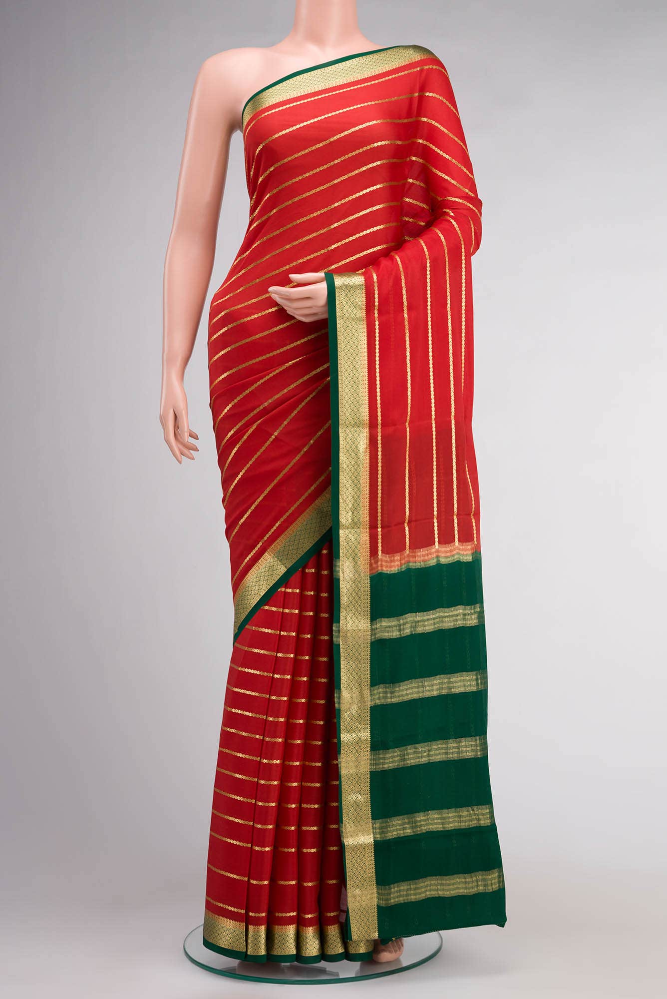 Red Mysore Crepe Saree