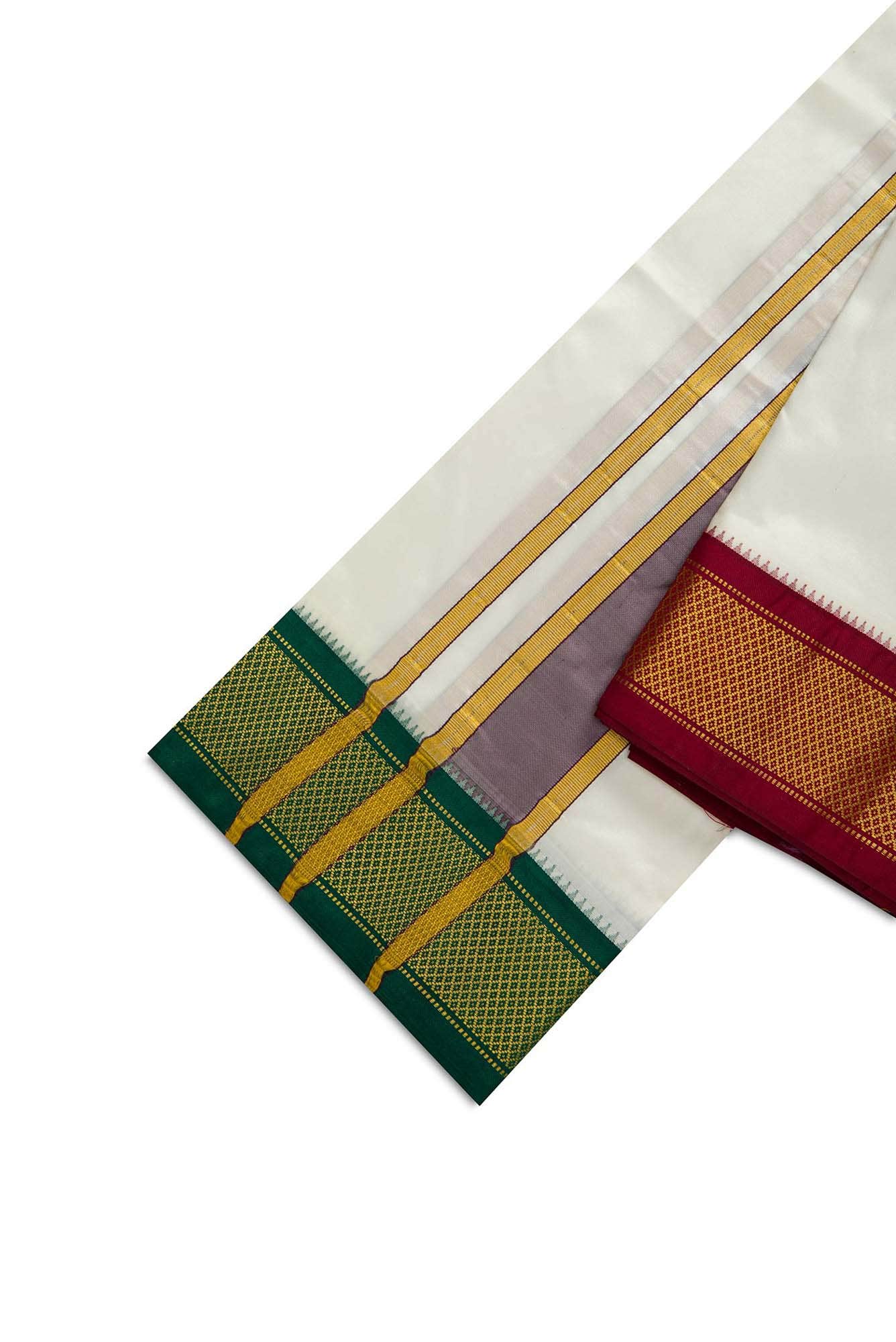 Cream Silk Dhoti With Angavastram (8X4) Muzham