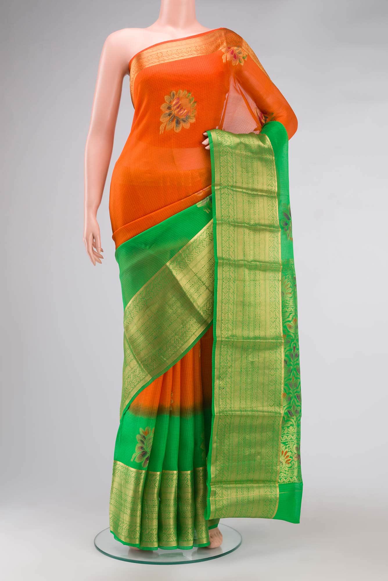 Orange Kota Silk Saree