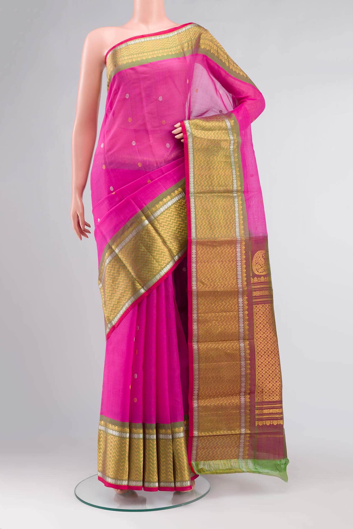 Pink Gadwal Silk Cotton Saree