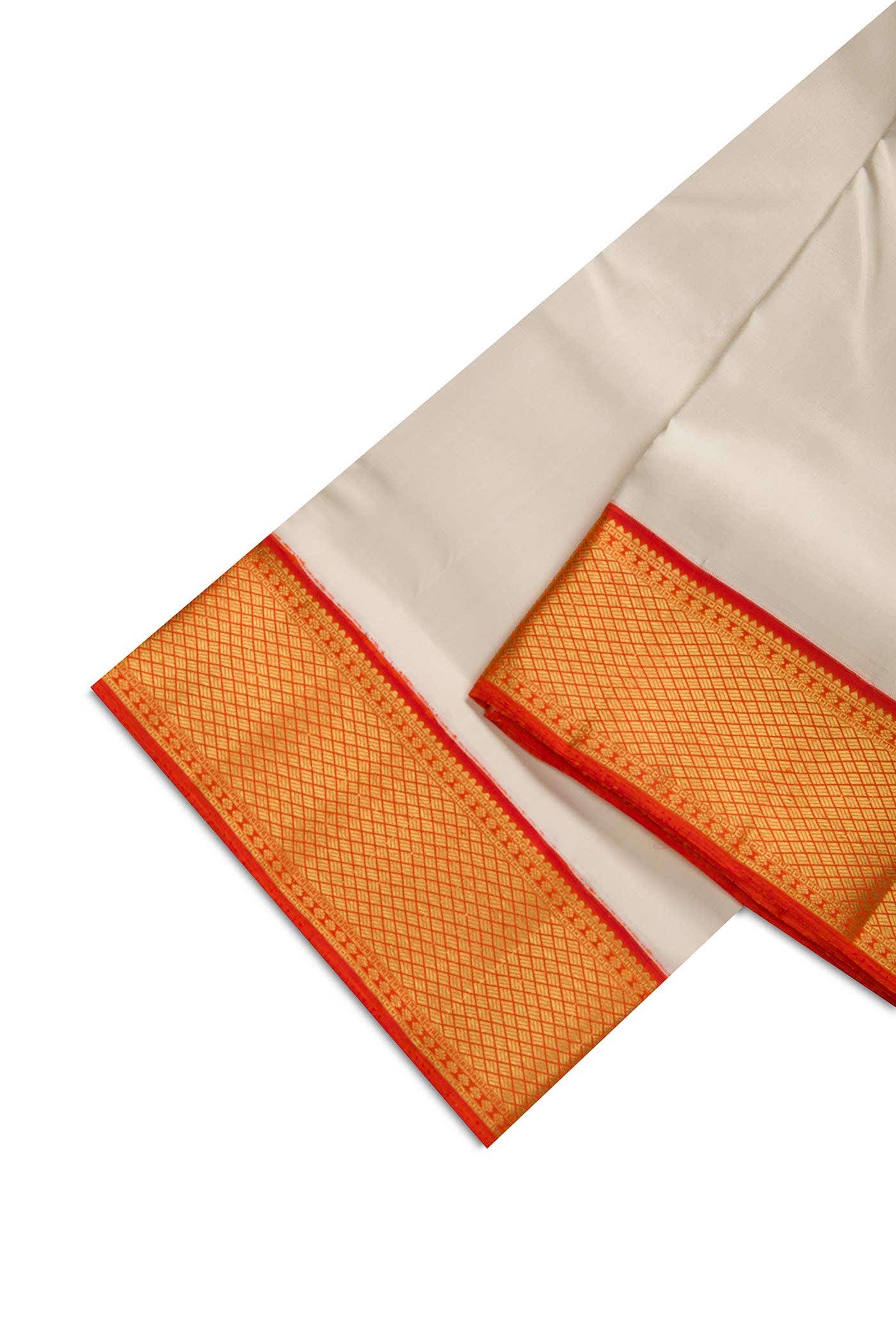 Cream Silk Dhoti With Angavastram (9X 5) Muzham