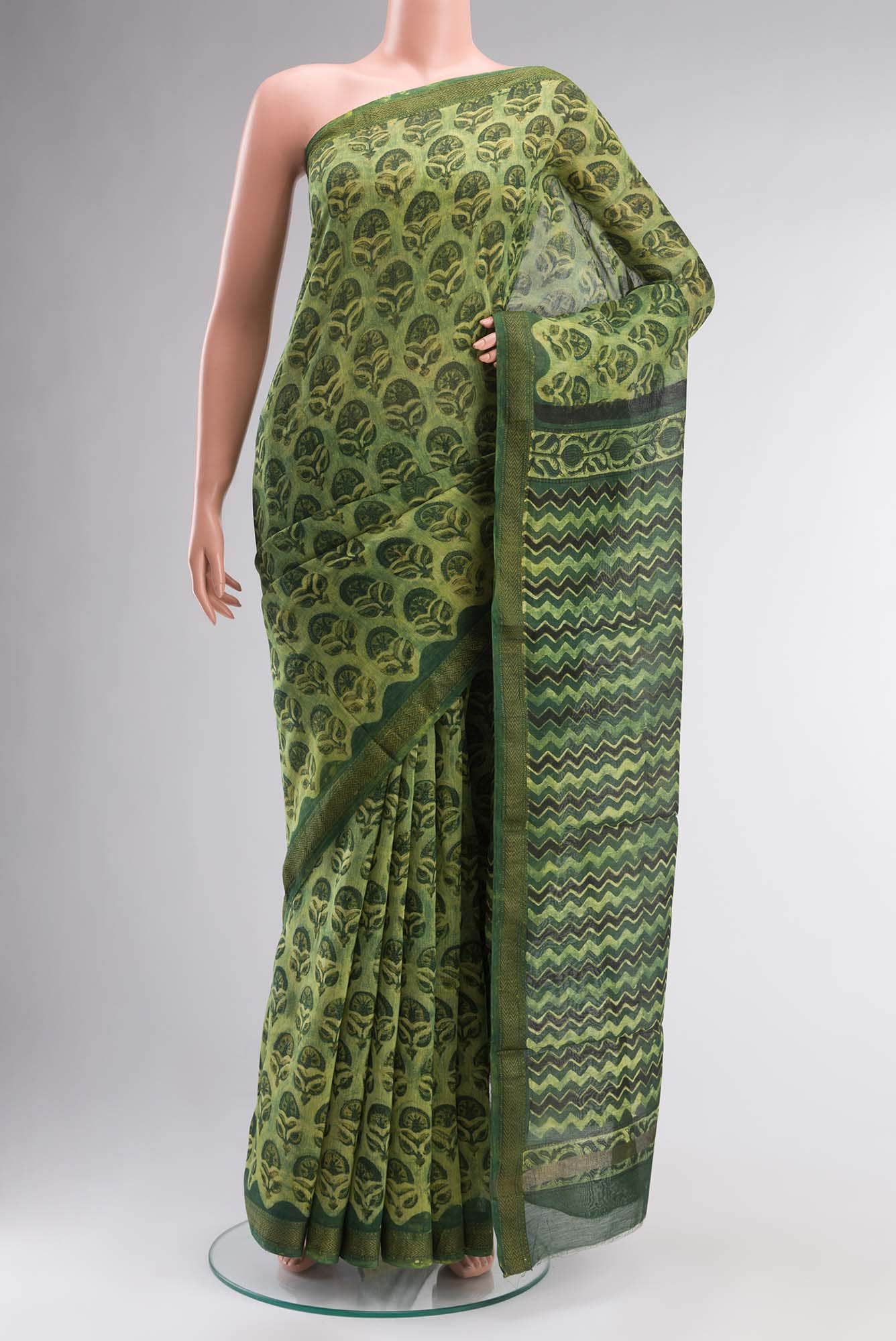 Green Chanderi Silk Cotton Saree