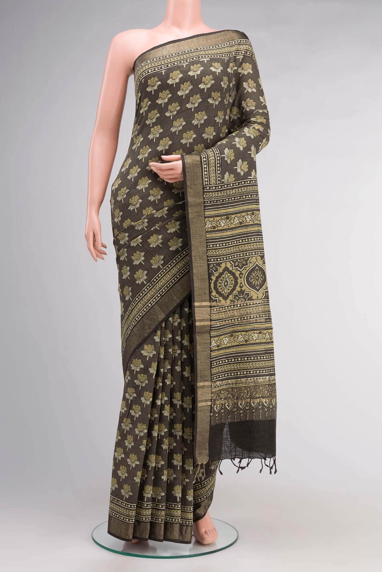 Green Linen Cotton Saree