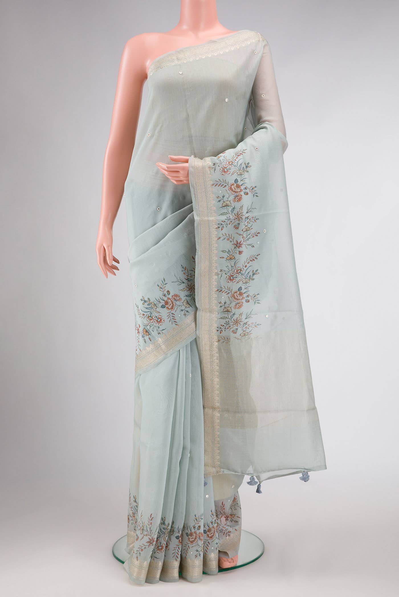 Grey Chanderi Silk Saree