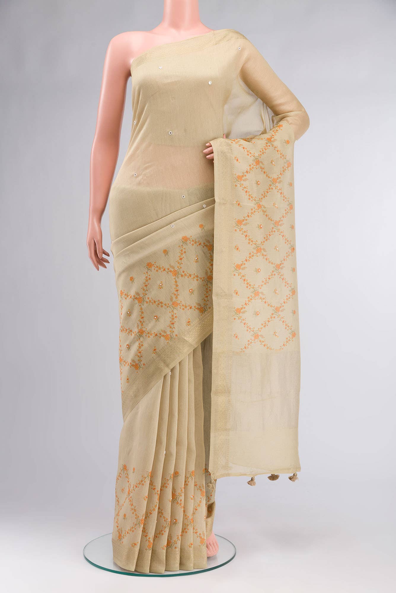 Beige Bhagalpuri Tussar Silk Saree