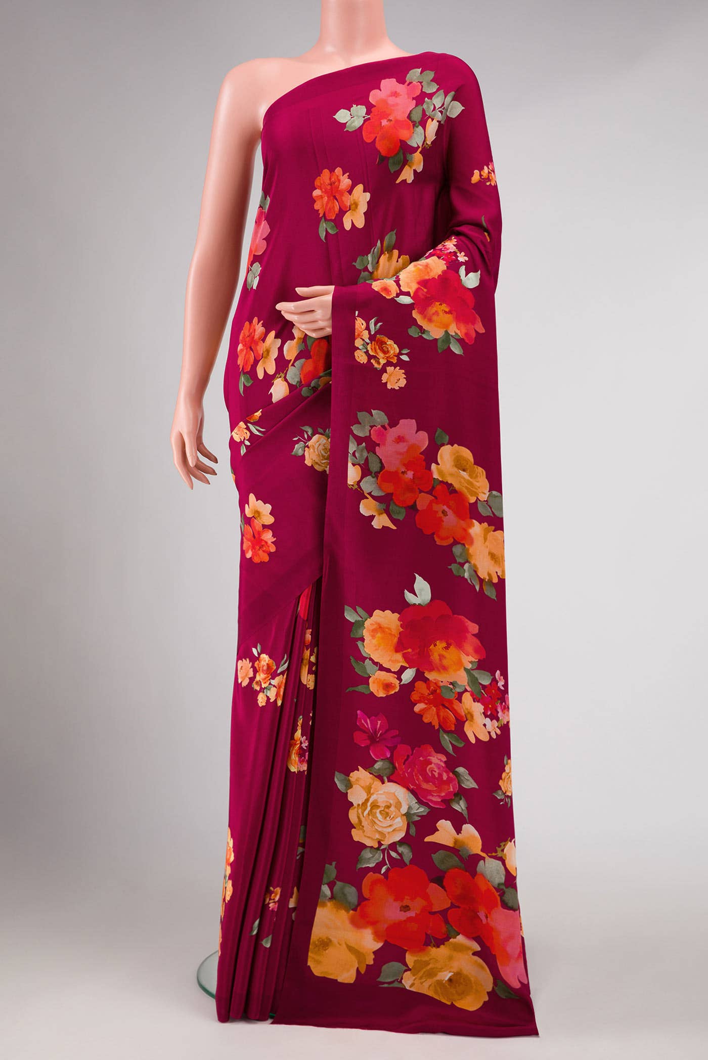 Dark Mauve Mysore Crepe Saree