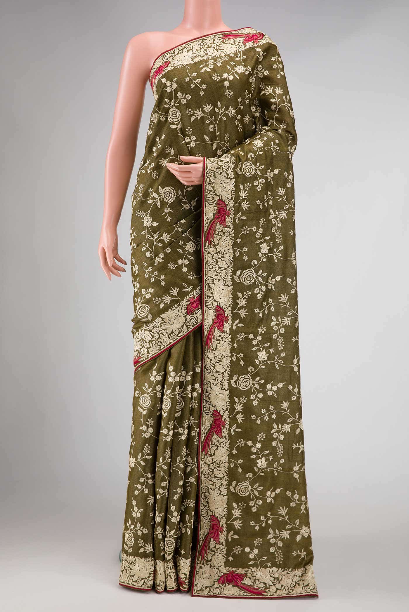 Mehandi Green Tussar Silk Saree