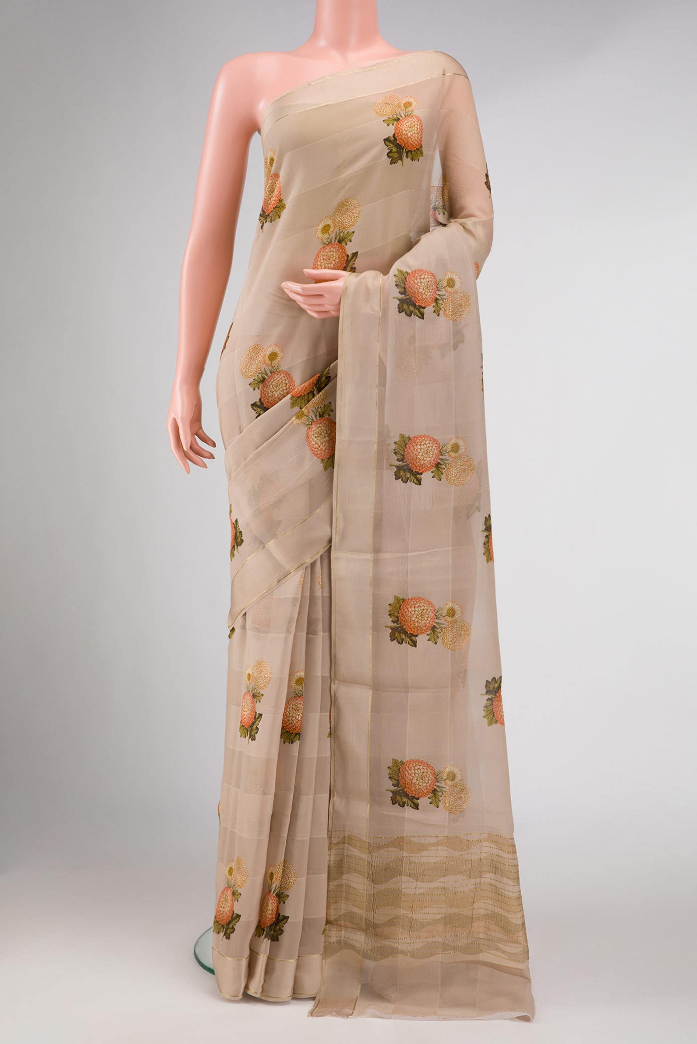 Beige Mysore Georgette Saree