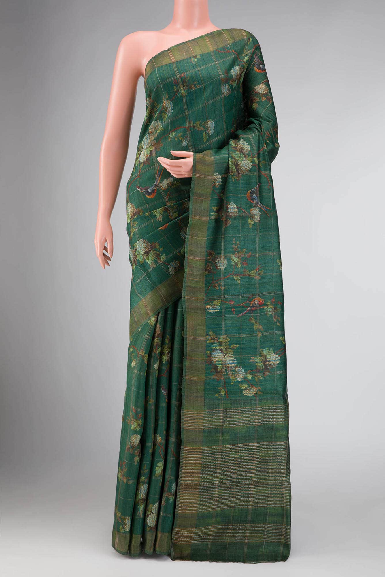 Green Dual Tone Tussar Silk Saree