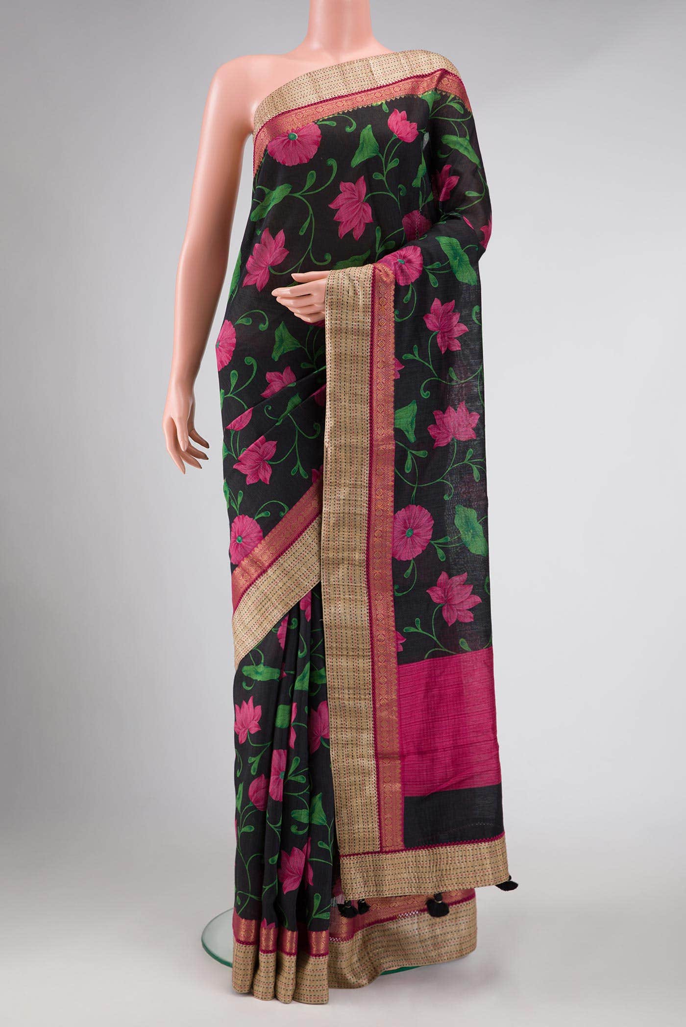 Black Tussar Silk Saree