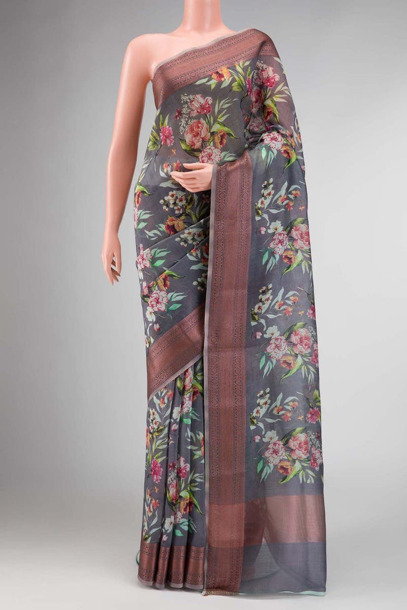 Grey Dual Tone Chanderi Silk Saree