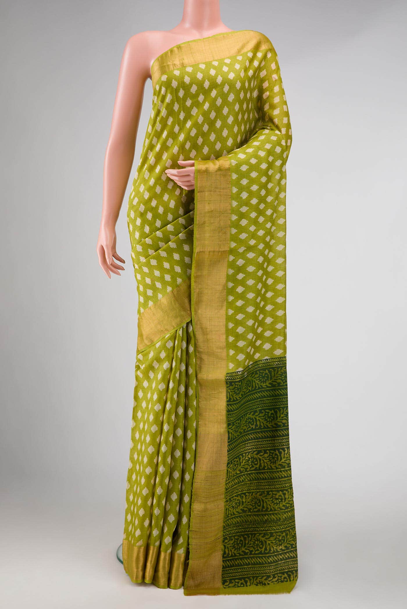 Parrot Green Tussar Silk Saree