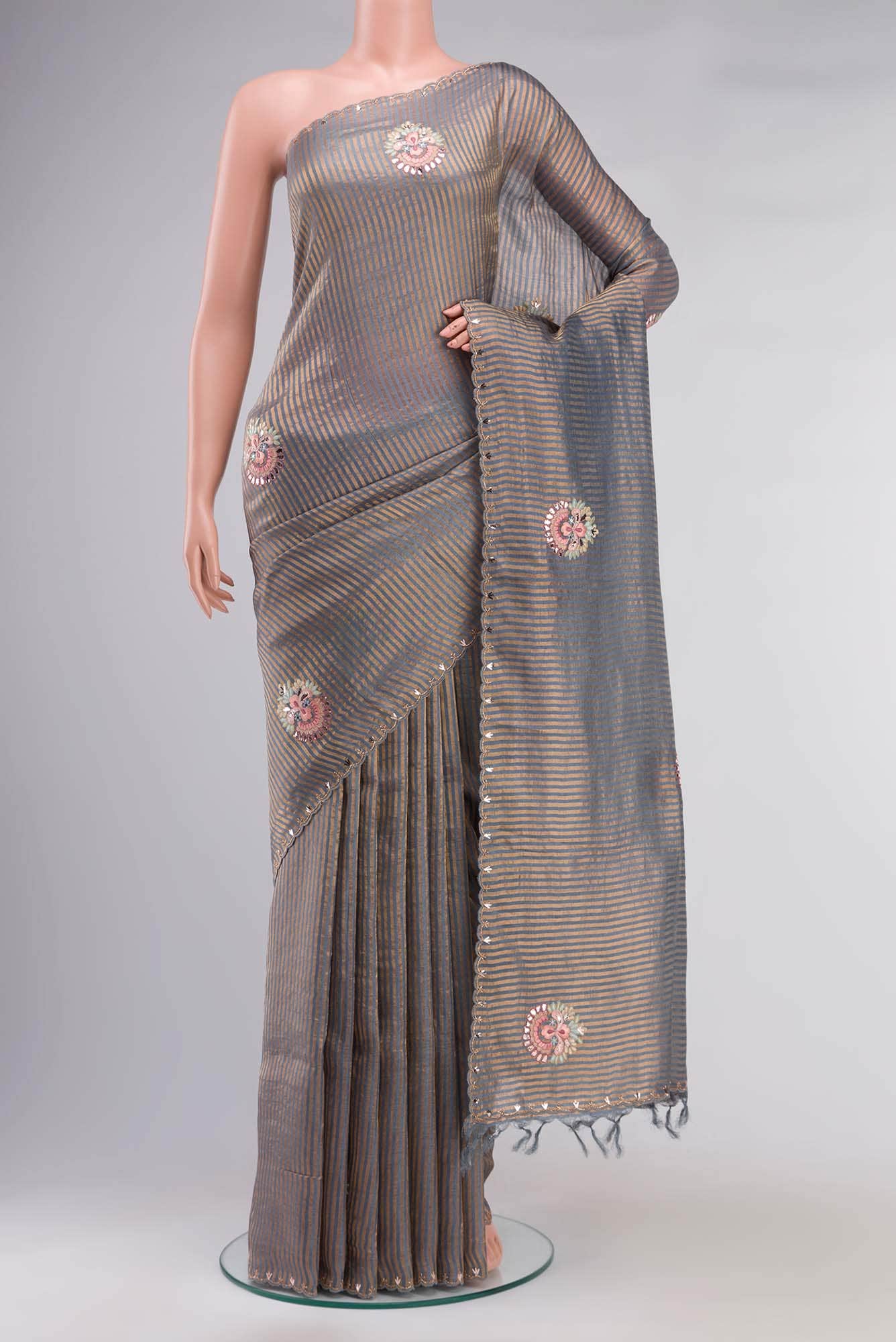Grey Bhagalpuri Tussar Silk Saree