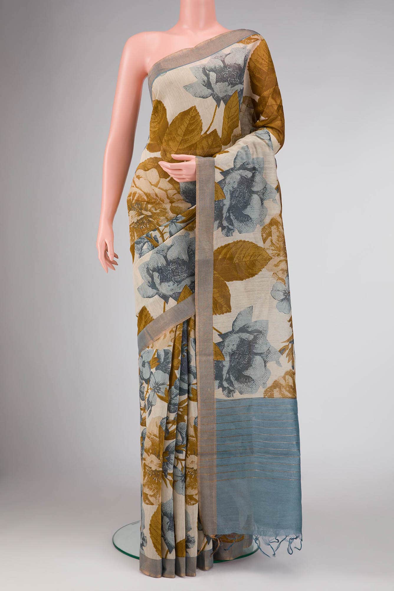 Beige Dual Tone Tussar Silk Saree