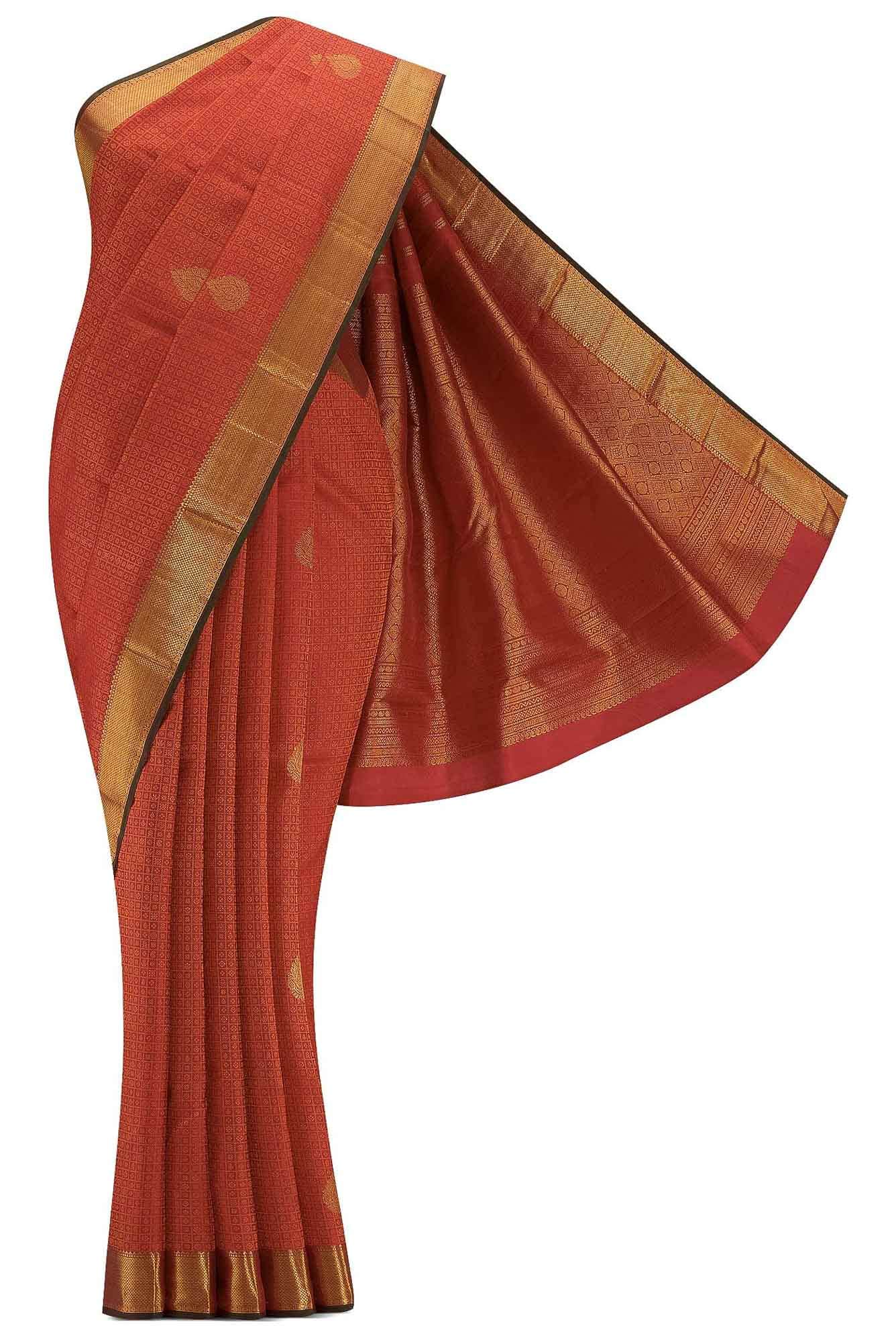 Pure Silk Pure Zari Red Dual Tone Kanchipuram Saree