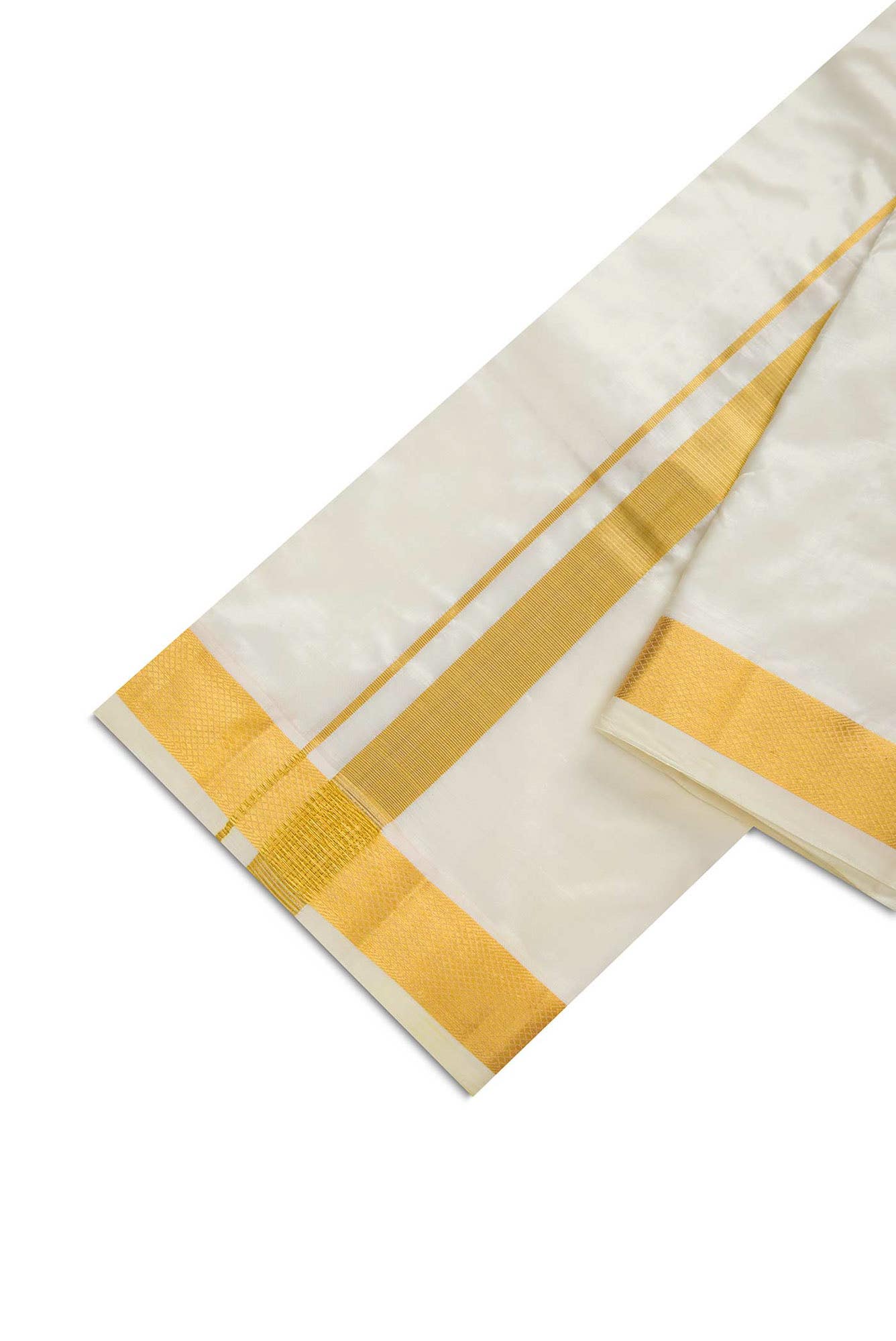 Cream Silk Dhoti With Angavastram (10X 6) Muzham
