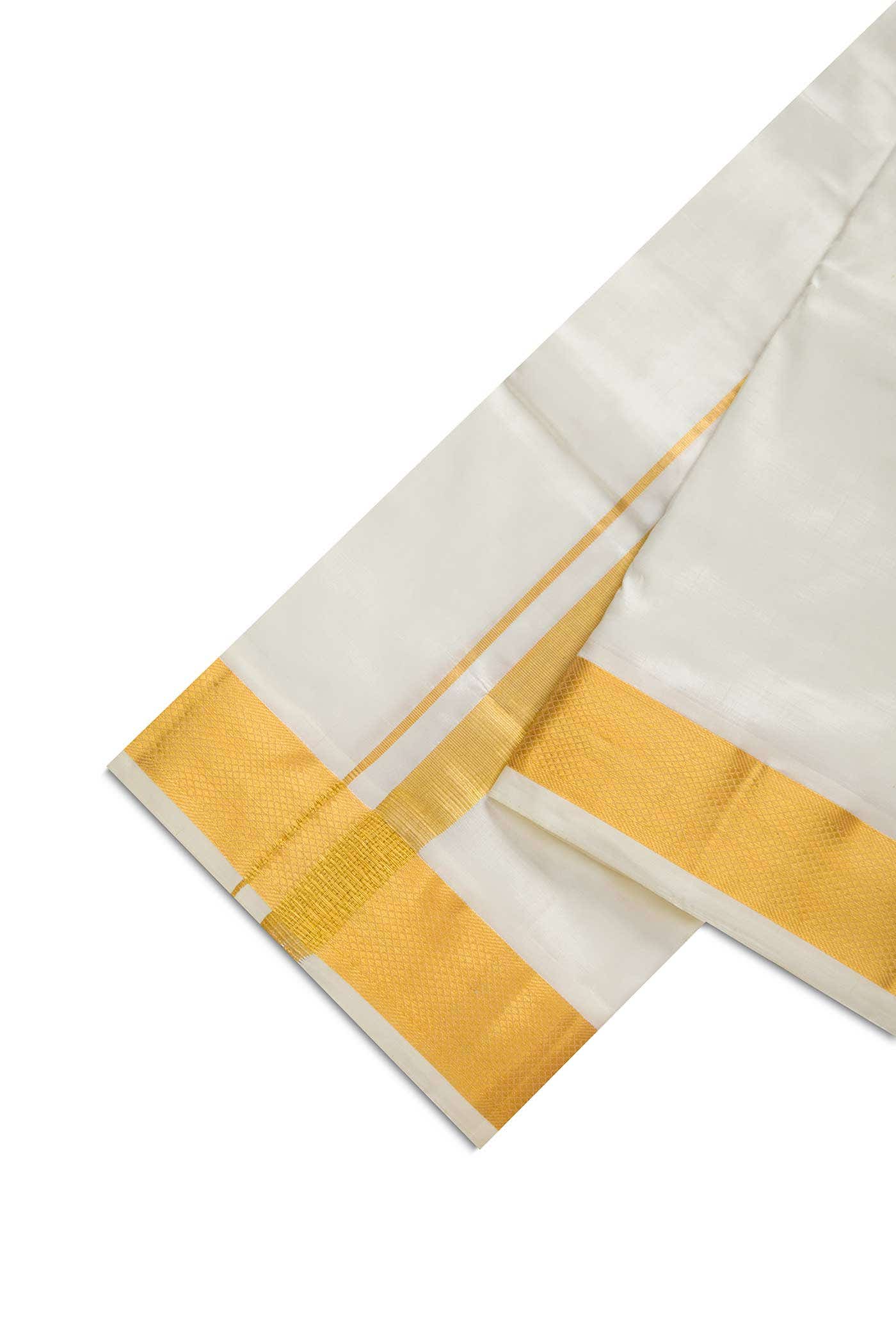 Cream Silk Dhoti With Angavastram (10X 6) Muzham