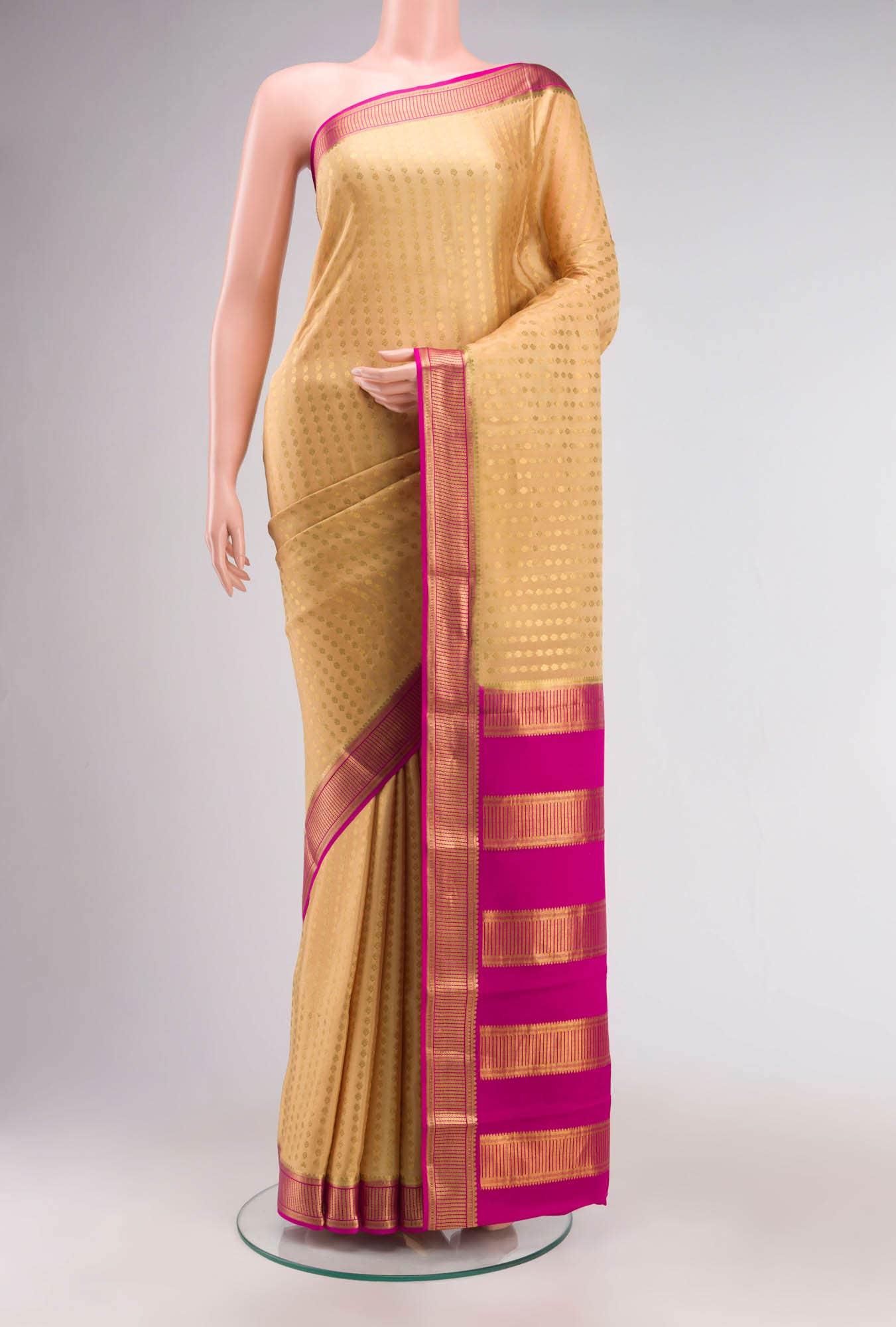 Beige Mysore Crepe Saree