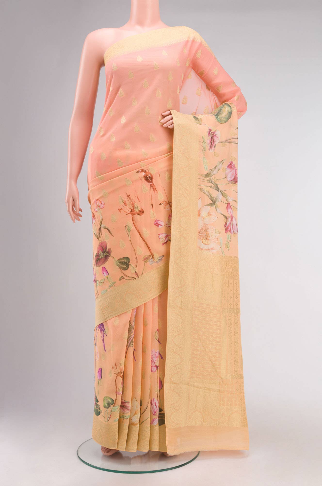 Peach Banarasi Georgette Saree