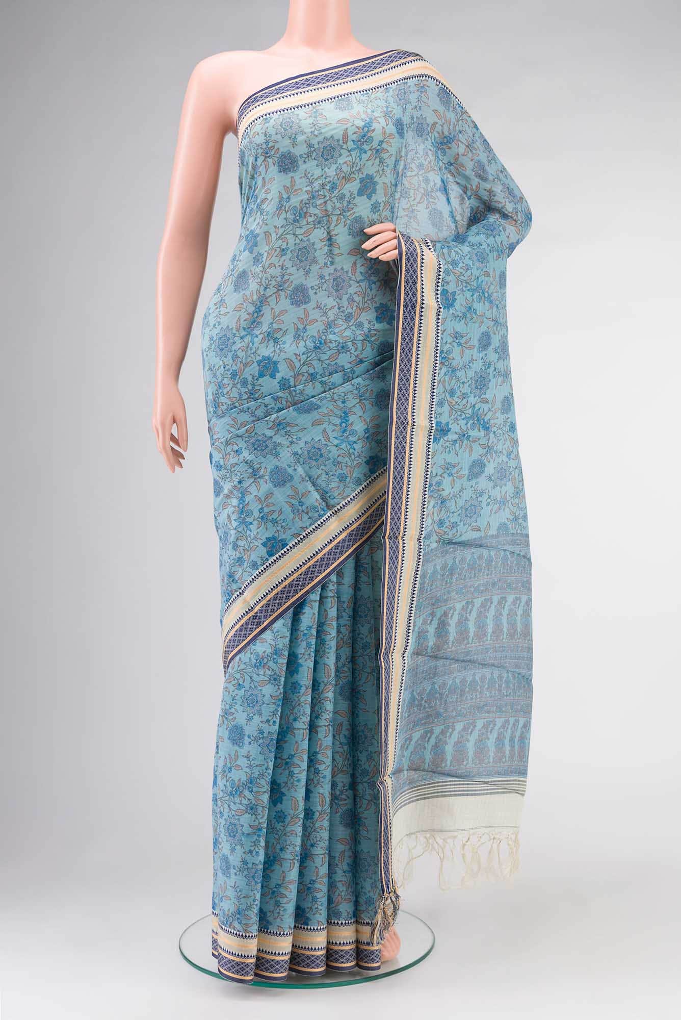Blue Tussar Silk Saree