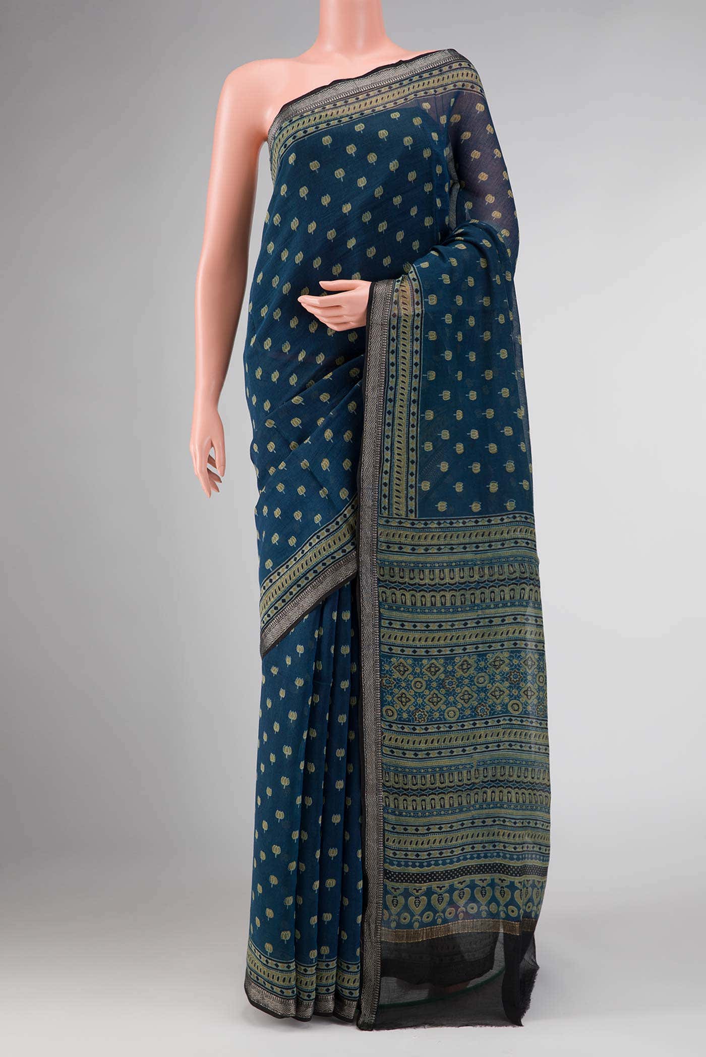 Blue Dual Tone Chanderi Silk Saree