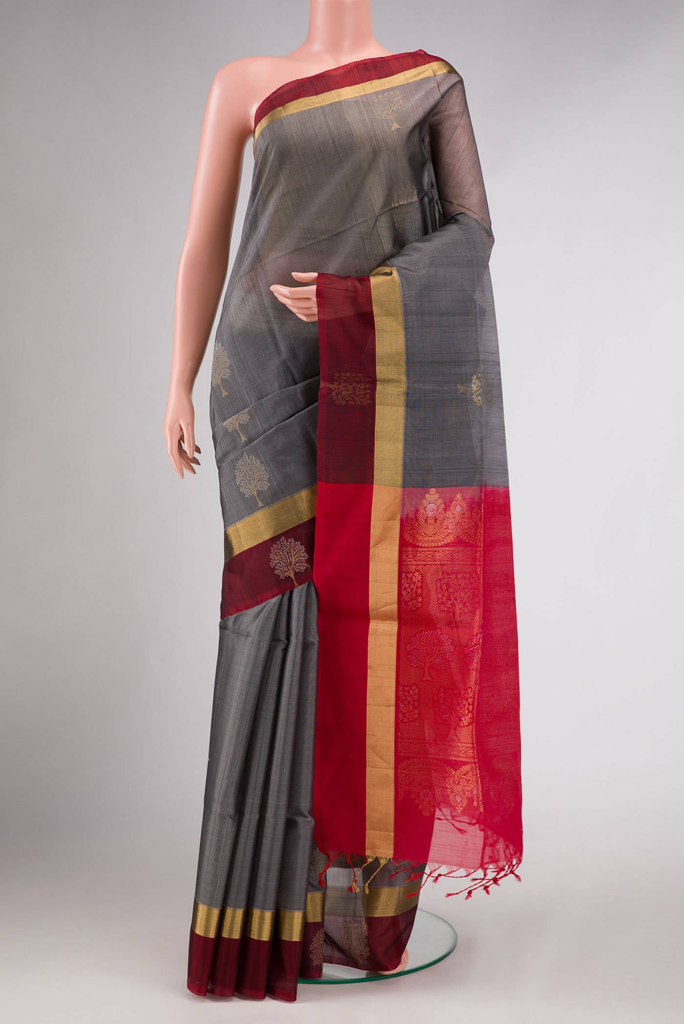 Grey Dual Tone Silk Cotton Saree