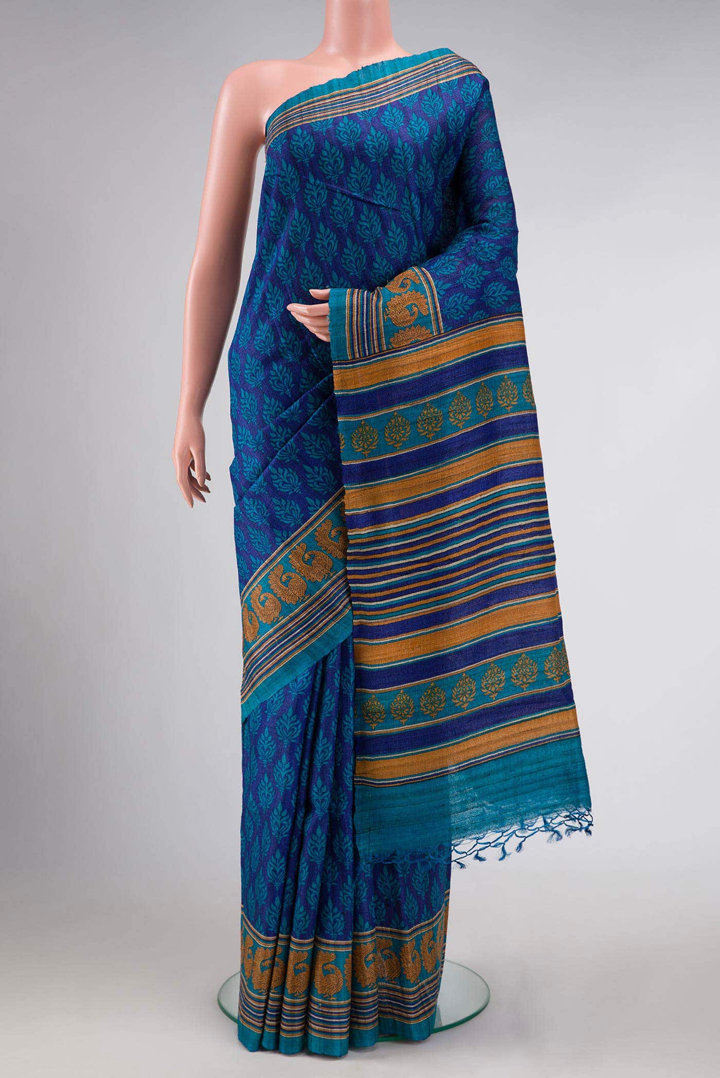 Blue Jute Silk Saree