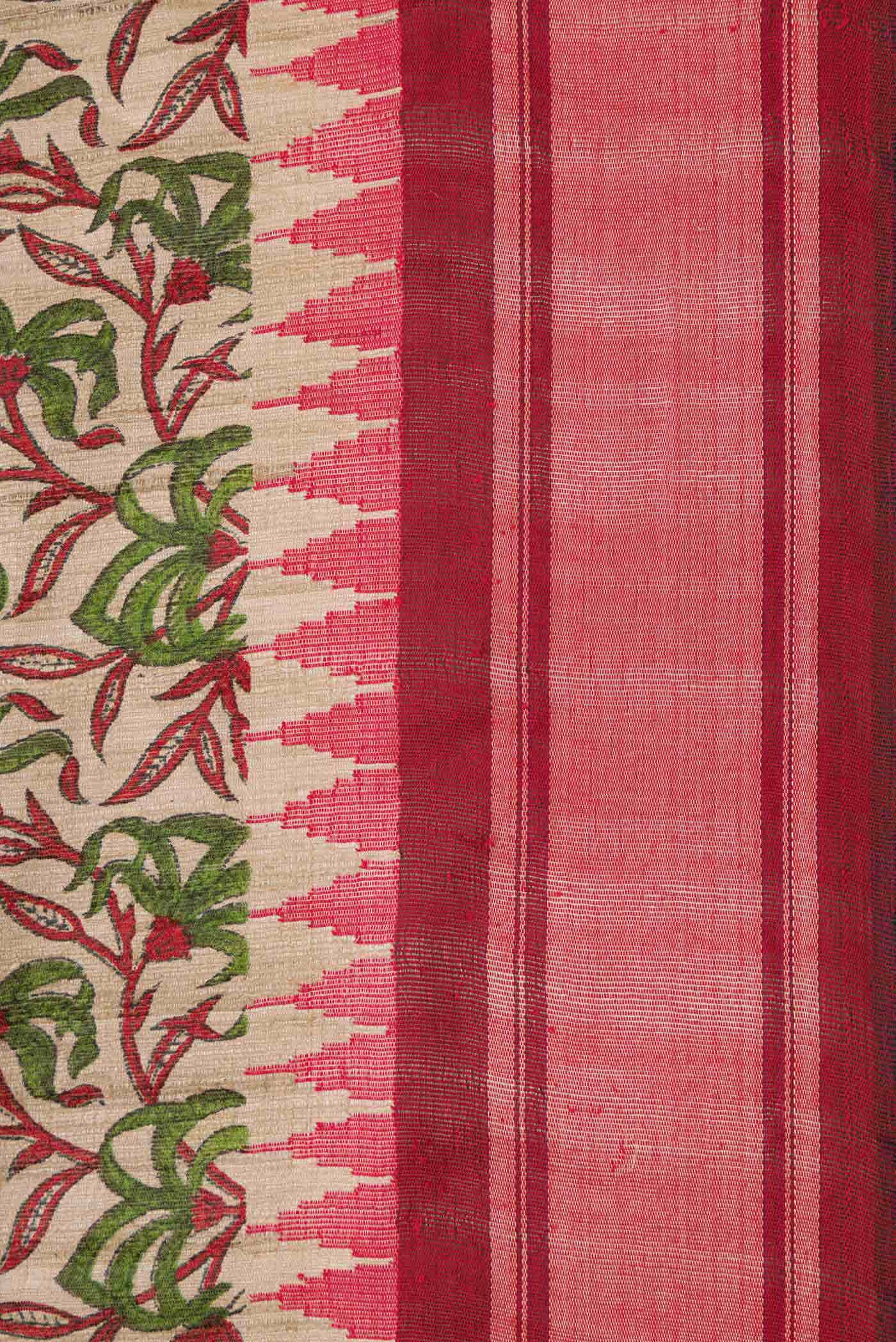 Beige Tussar Silk Saree