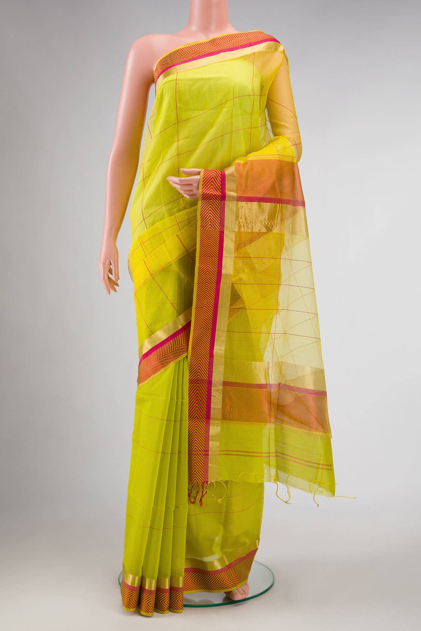 Parrot Green Dual Tone Blended Chanderi Silk Saree