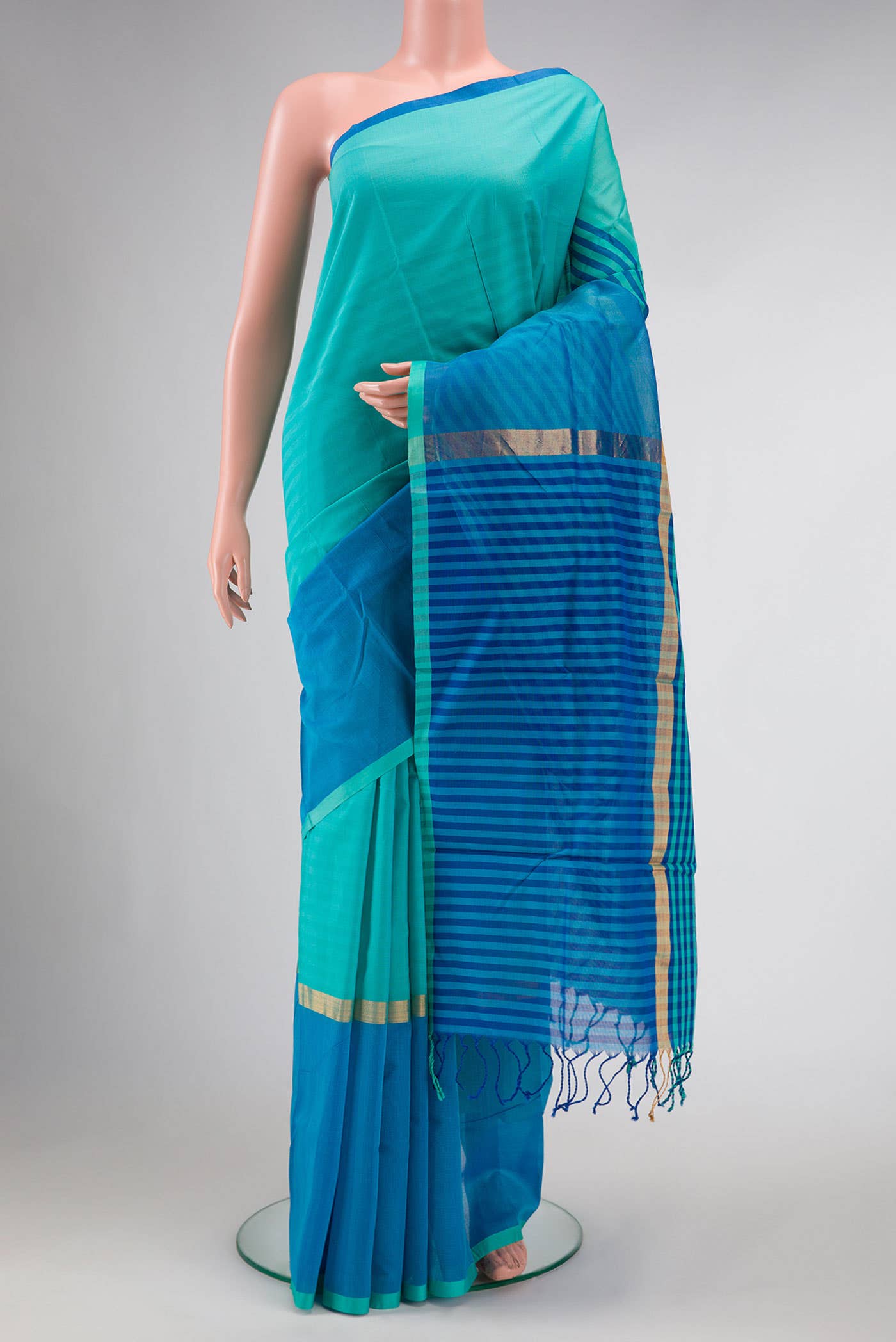 Light Green Dual Tone Blended Chanderi Silk Cotton Saree