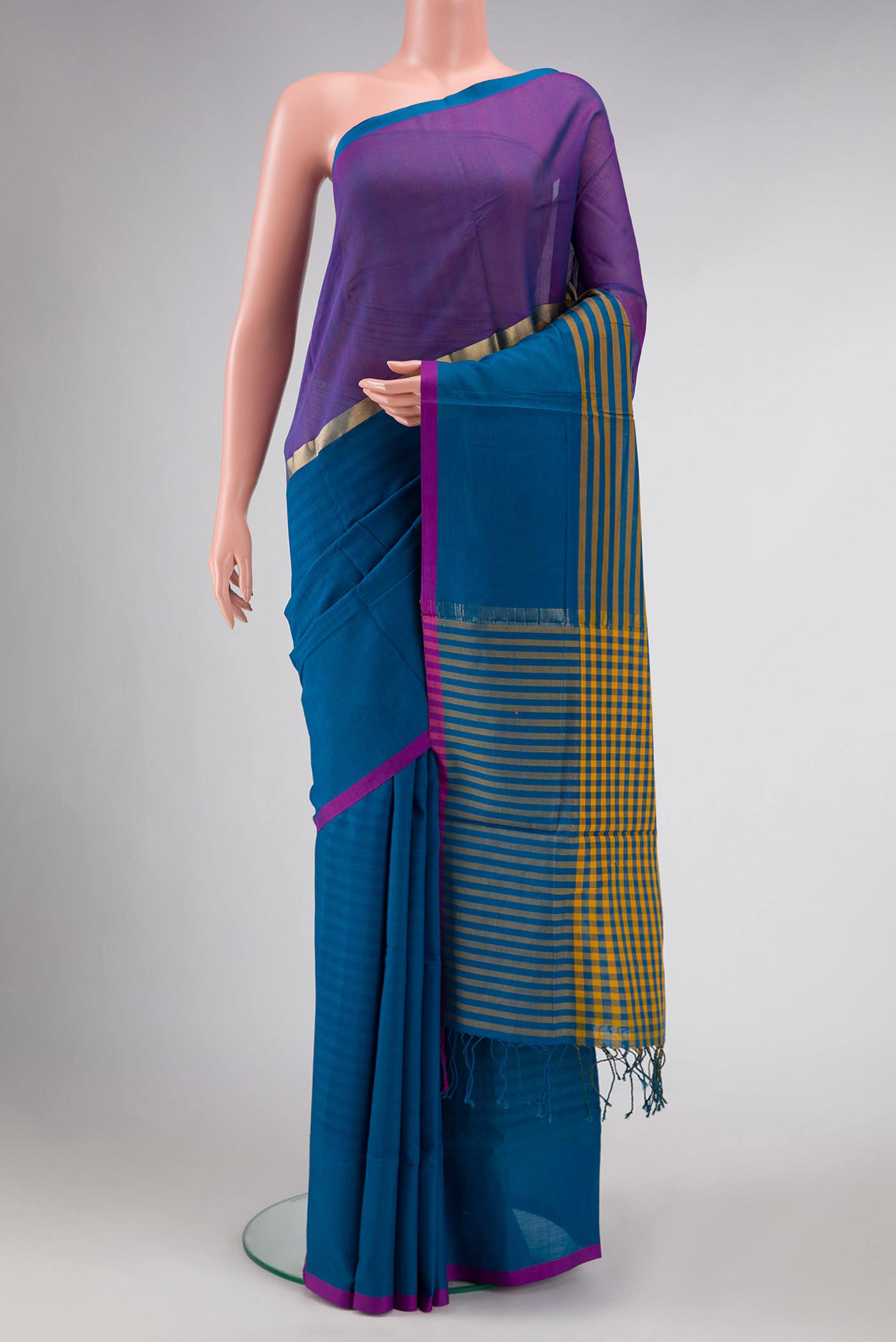 Sky Blue Dual Tone Blended Chanderi Silk Cotton Saree